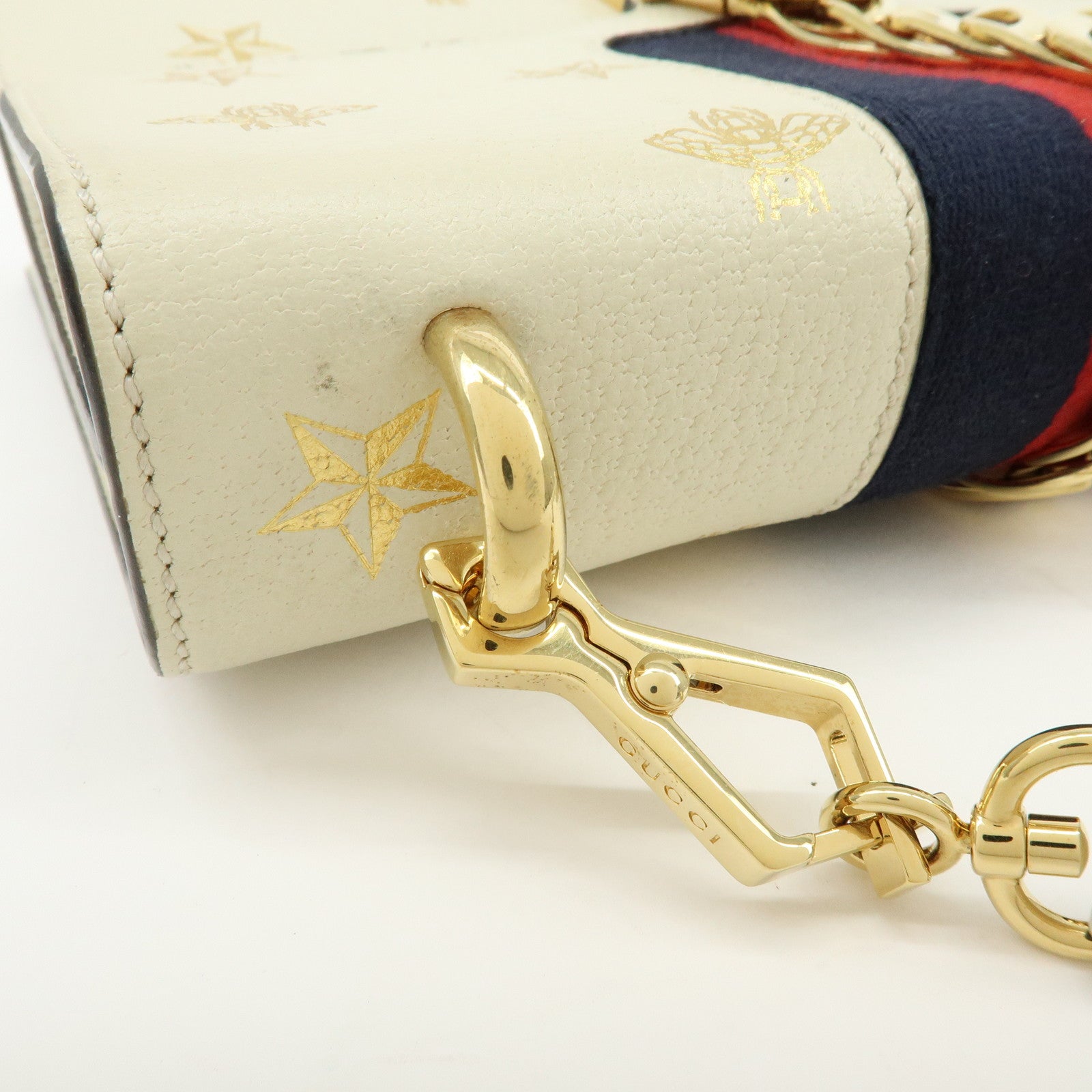 GUCCI Sylvie Sherry Calf Leather Shoulder Bag Ivory Bee & Star 524405
