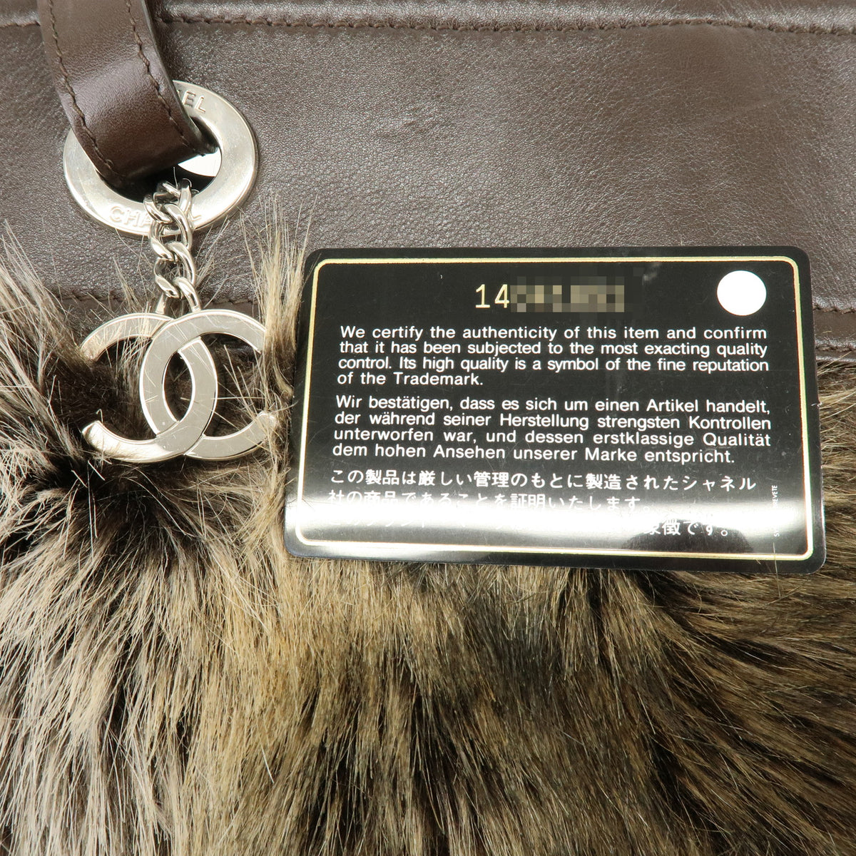 CHANEL Paris Biarritz Fur Leather Tote Bag Shoulder Bag Brown Beige