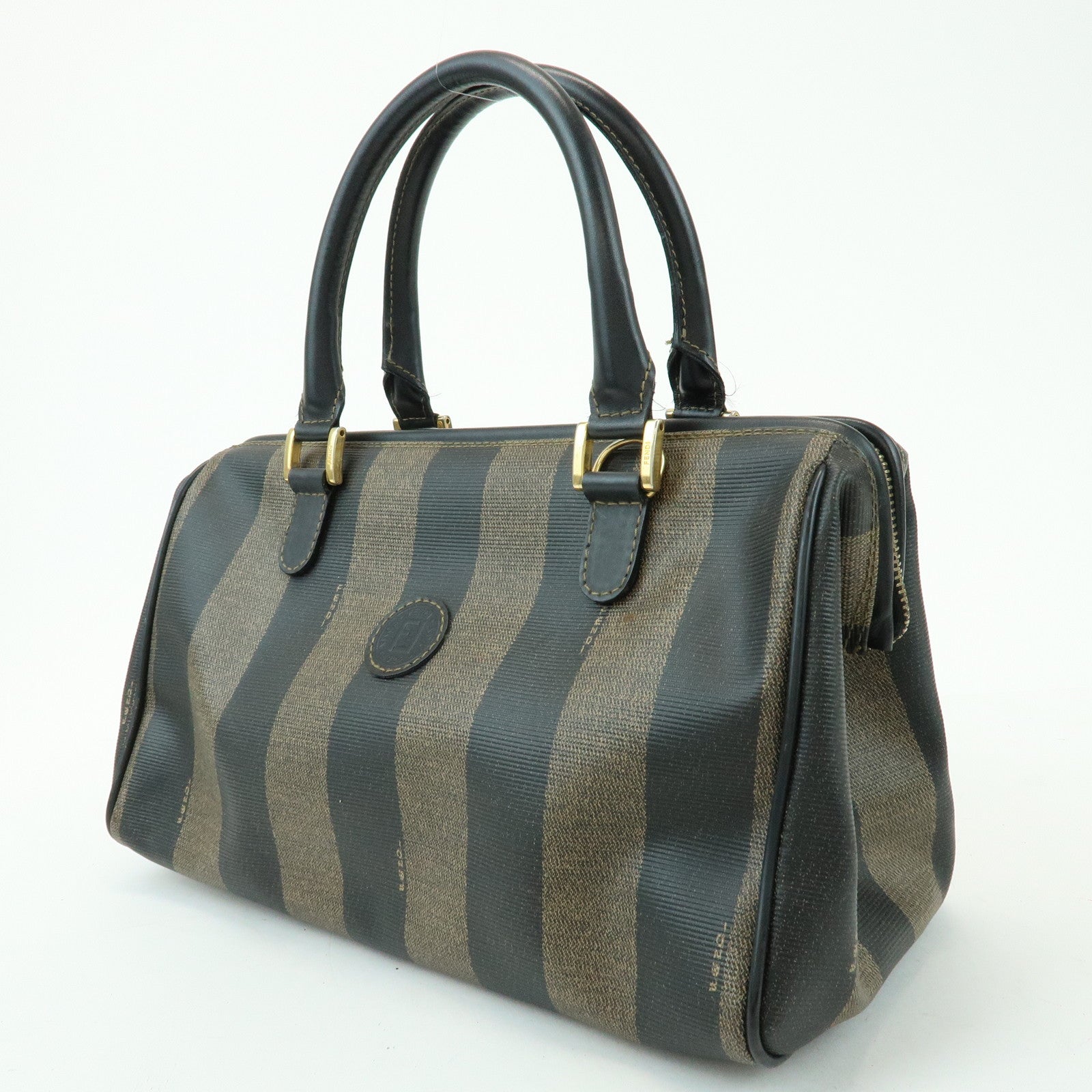 FENDI Pequin PVC Leather 2Way Bag Boston Bag Brown 259022