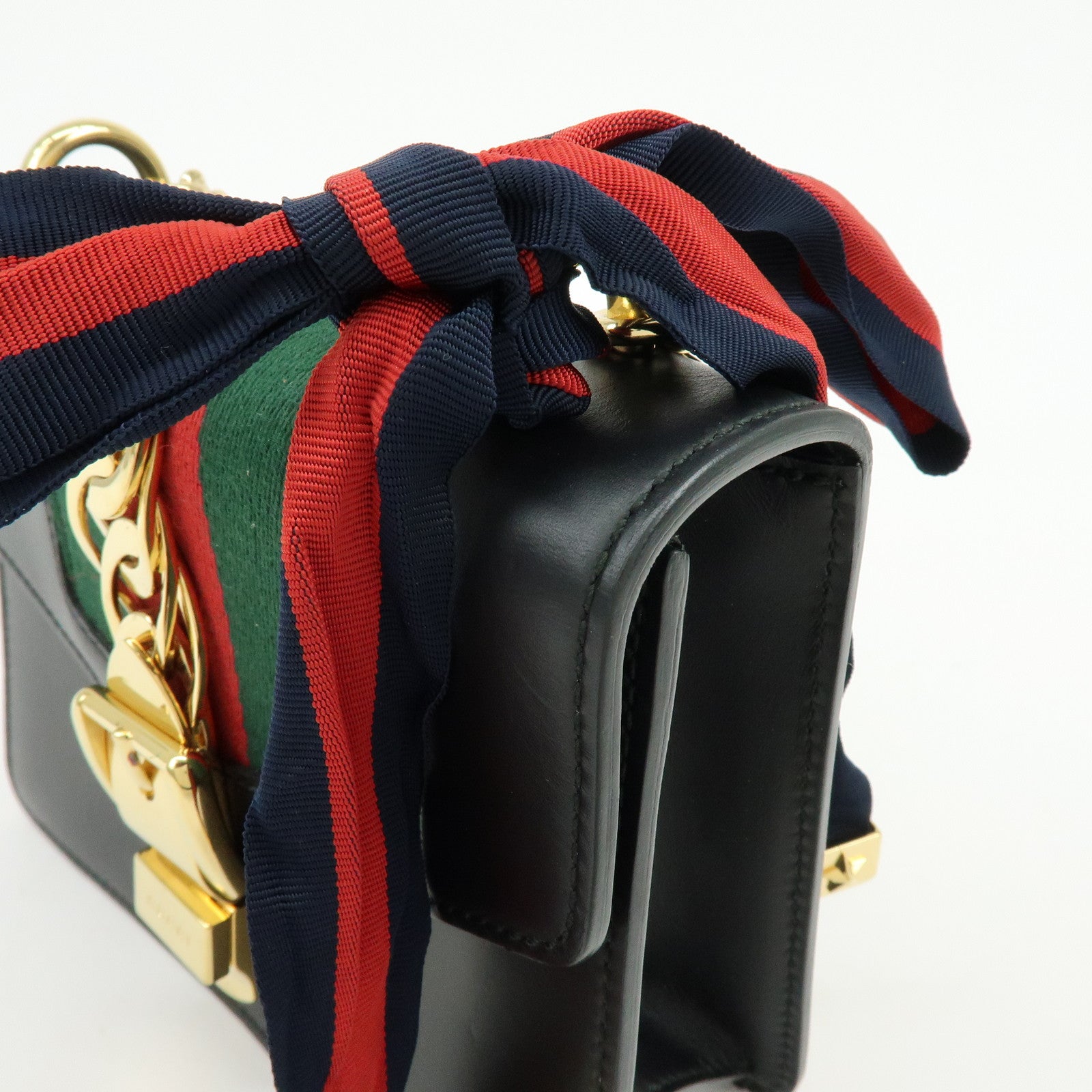 GUCCI Sylvie Sherry Calf Leather Chain Shoulder Bag Black 431666