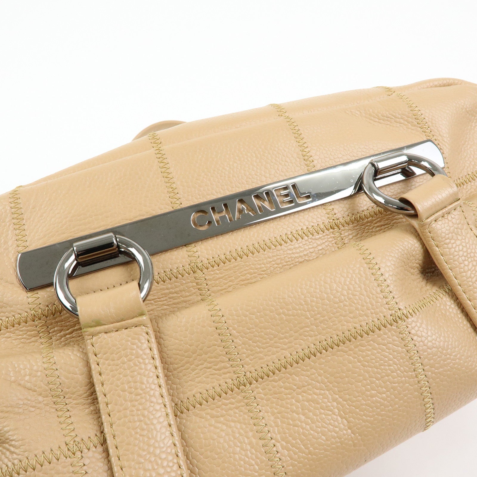 CHANEL Chocolate Bar Caviarskin Shoulder Bag Hand Bag Beige A26135