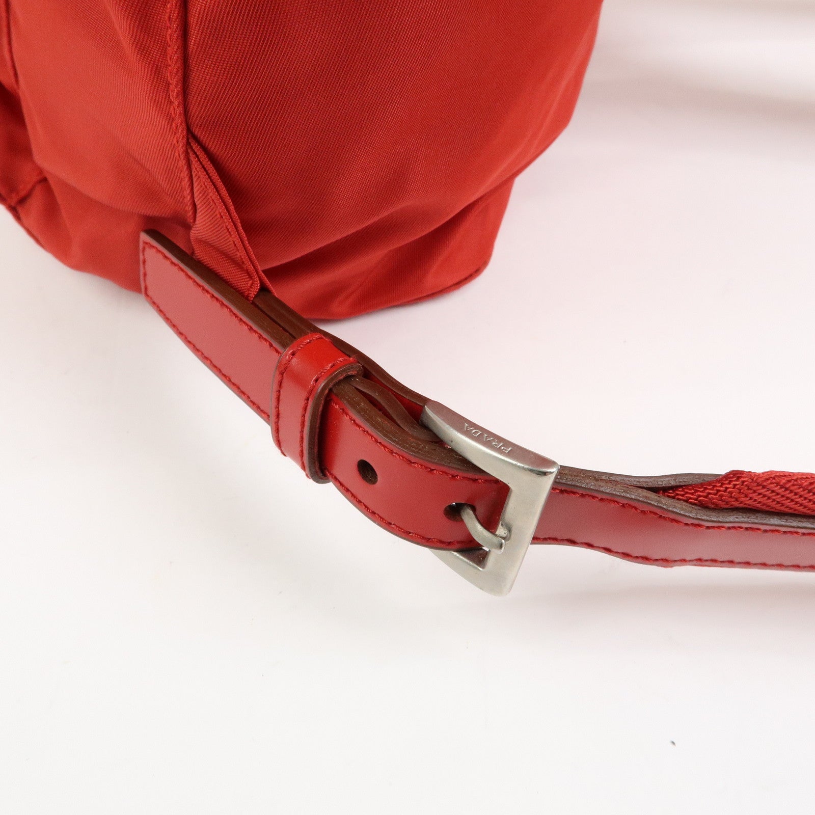 PRADA Triangle Logo Nylon Leather Backpack Rucksuck Red