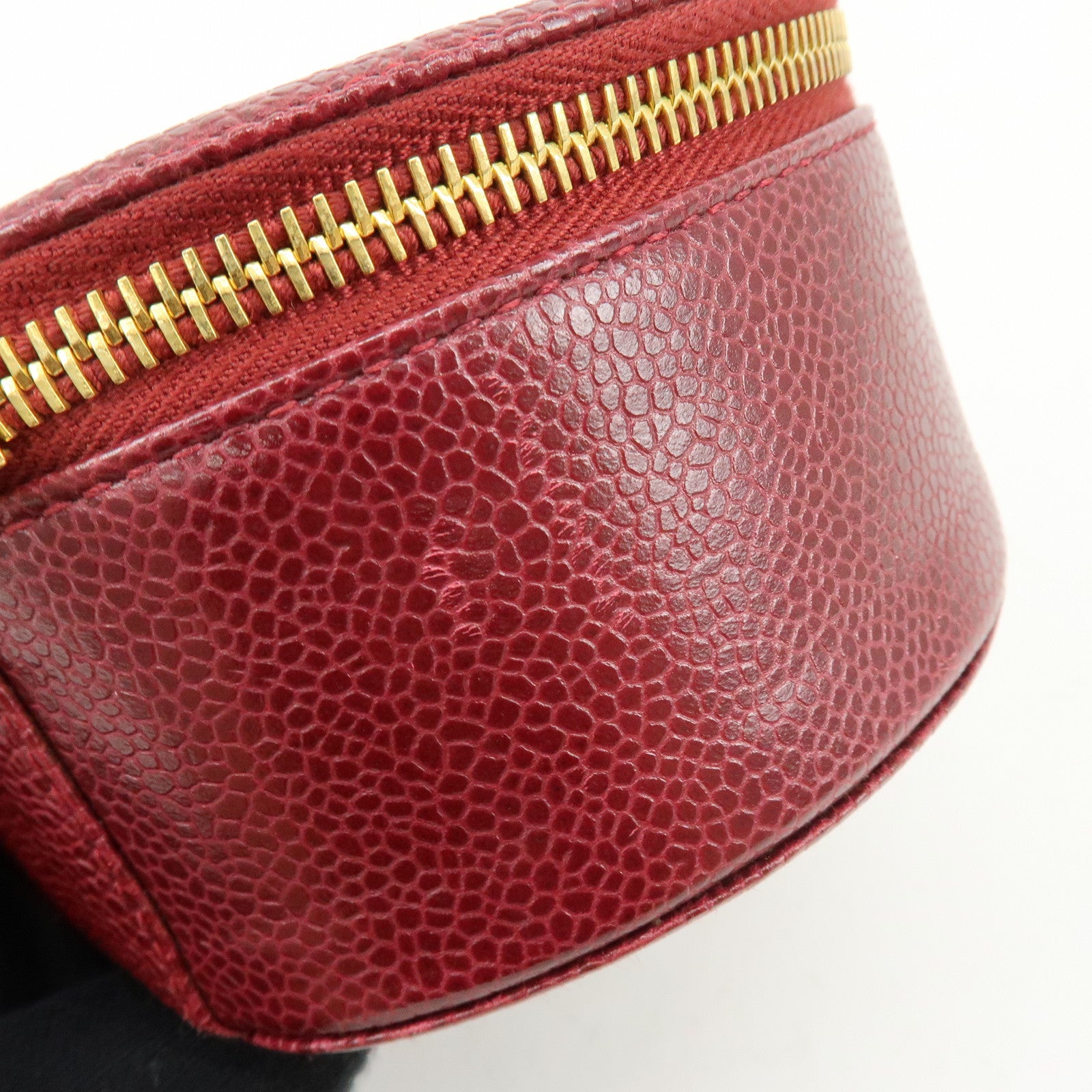 CHANEL COCO Mark Caviarskin Cosmetic Pouch Jewelry Case Bourdeaux Gold