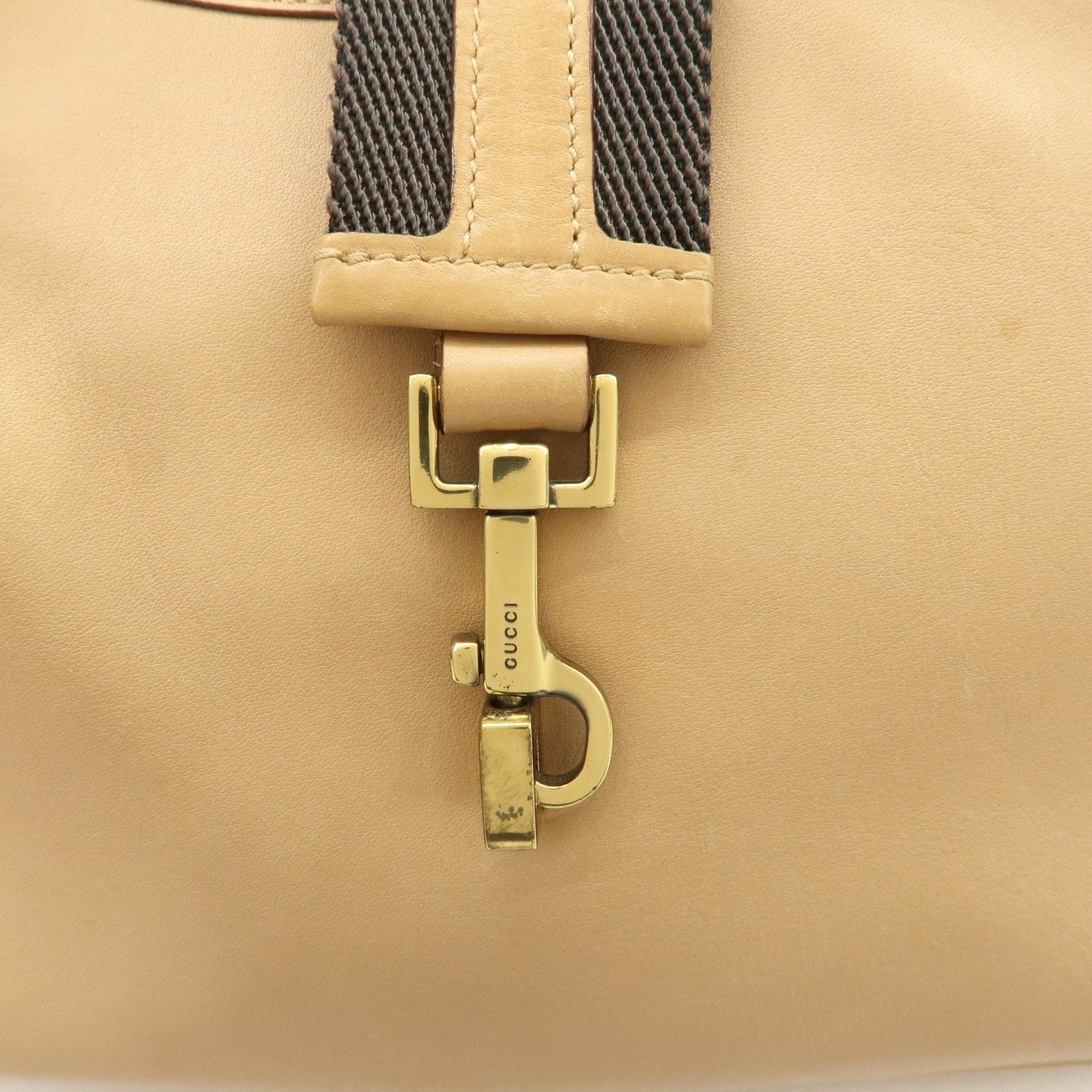 GUCCI Leather Shoulder Bag Beige Gold HDW 92736 Used