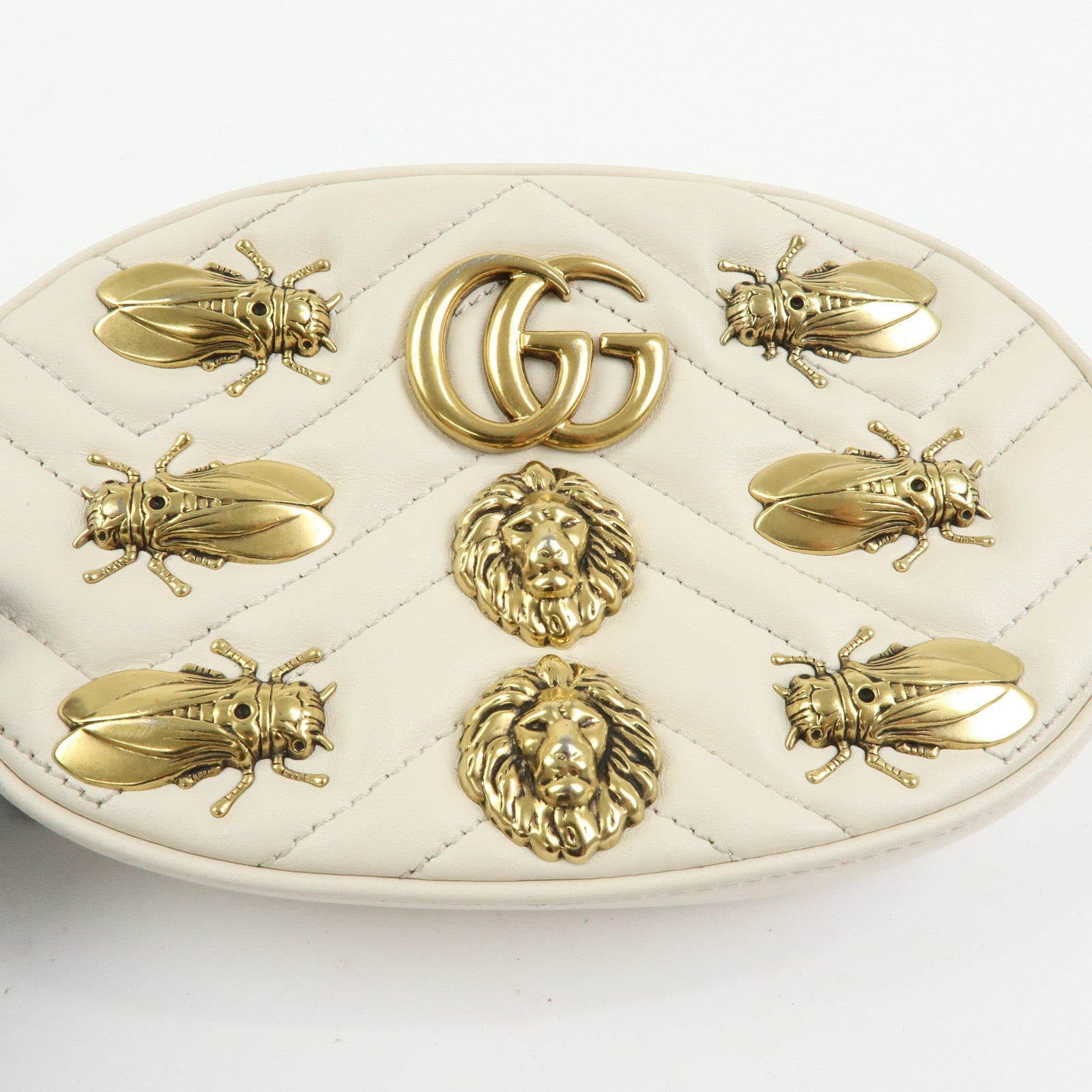 GUCCI GG Marmont Leather Waist Bag Lion Cicada Ivory 476434
