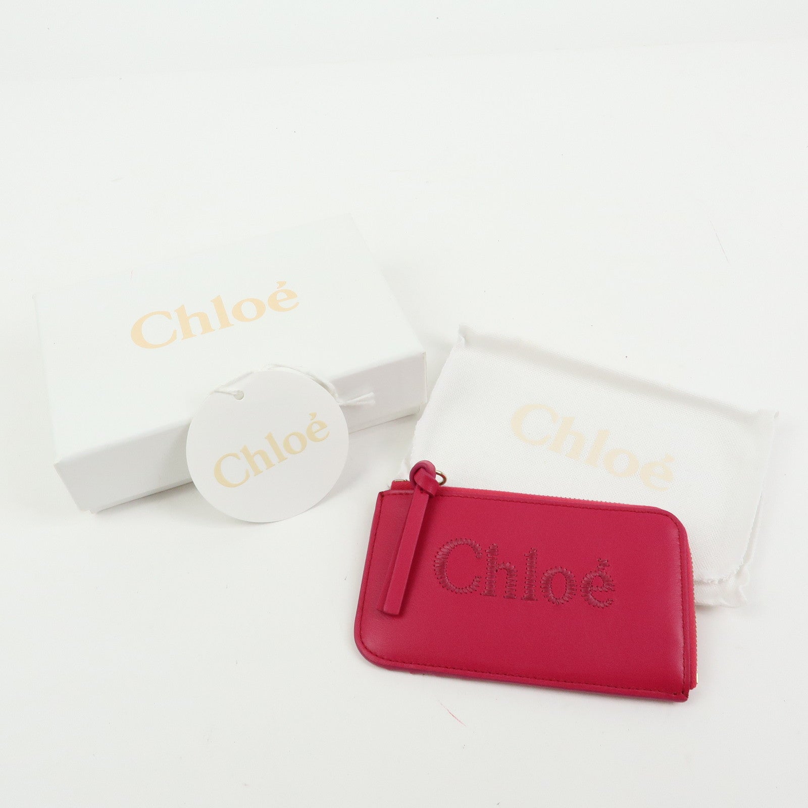 Chloe Logo Leather Card Case Key Case Pink