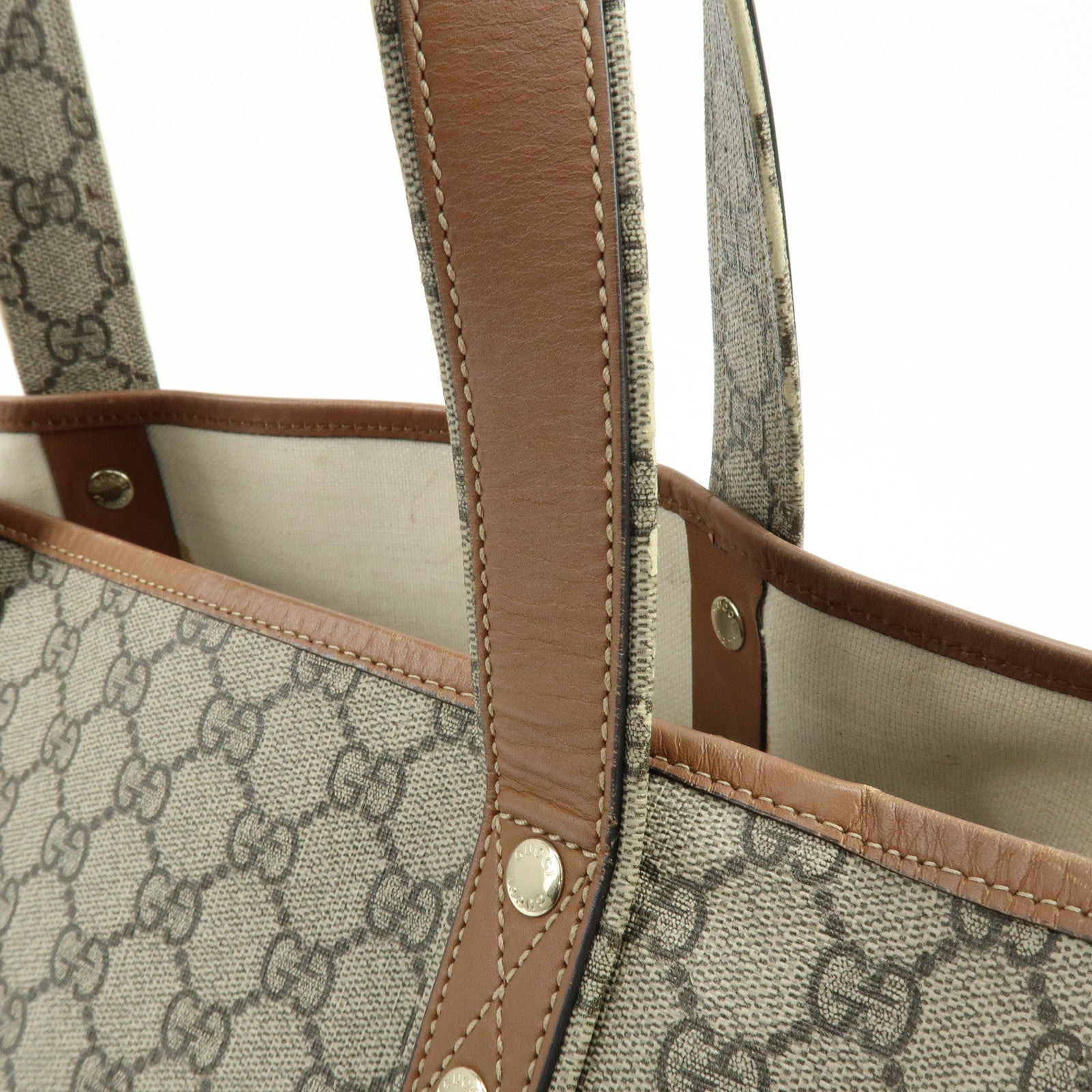 GUCCI Sherry GG Supreme Leather Tote Hand Bag Beige Brown 211134