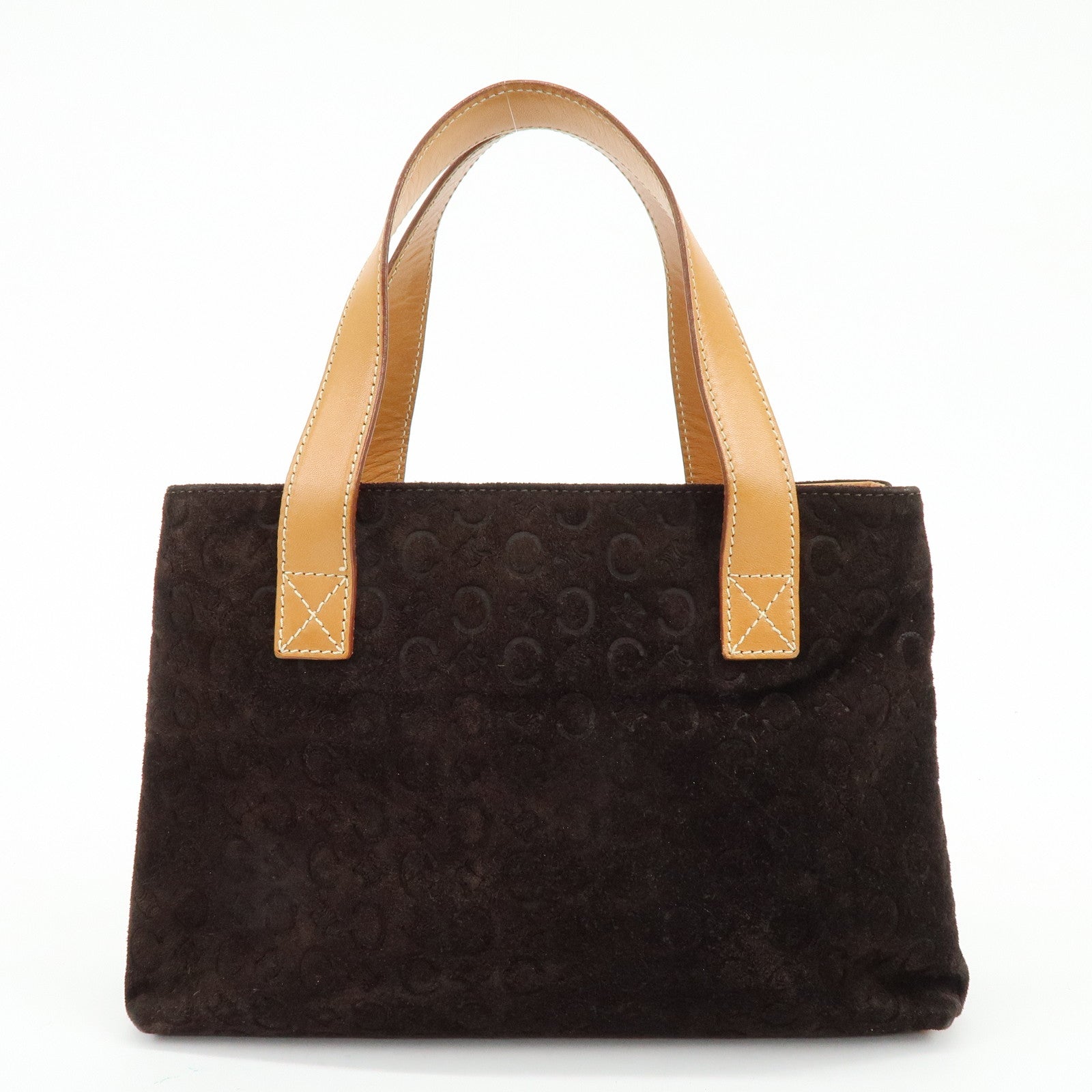 CELINE C Macadam Suede Leather Hand Bag Tote Bag Dark Brown