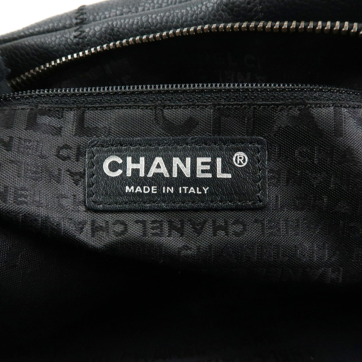 CHANEL Chocolate Bar Caviarskin Mini Boston Shoulder Bag Black A26134