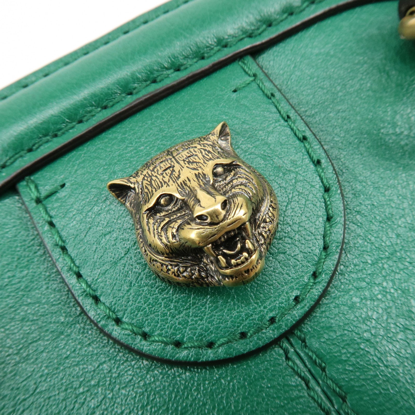 GUCCI Animalier Double G Small Cat Head Shoulder Bag Green 524620