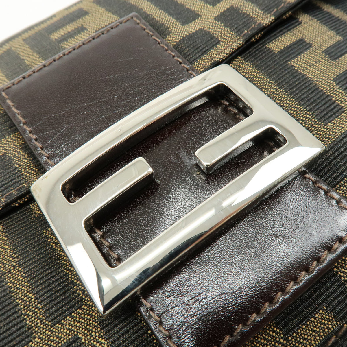 FENDI Zucca Jacquard Canvas Leather Shoulder Bag Brown Black 0915967002