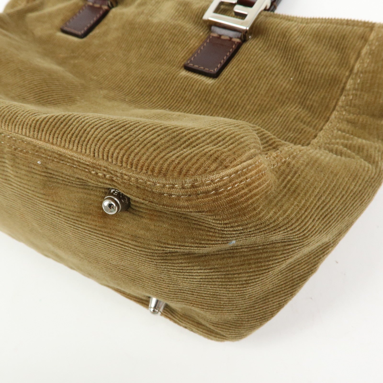 FENDI Corduroy Leather Hand Bag Mini Tote Bag Khaki 26693