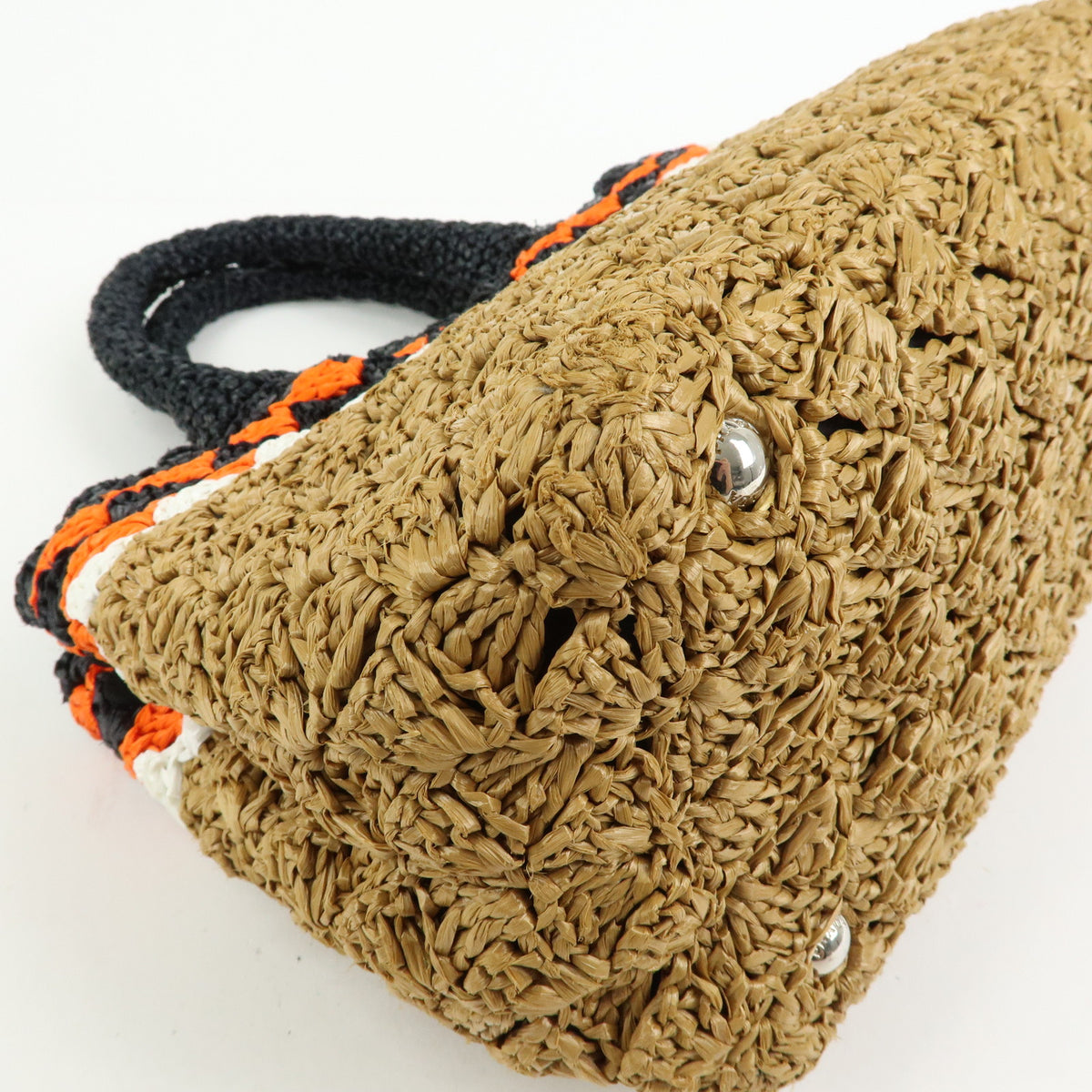 PRADA Triangle Logo Raffia 2Way Bag Tote Bag Beige Orange Black 1BG889