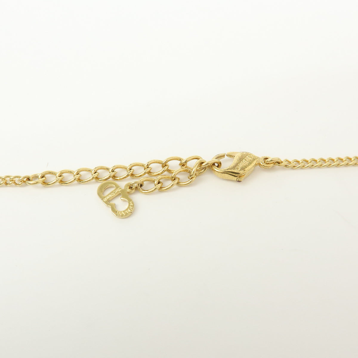 Christian Dior CD Logo Metal Rhinestone Necklace Gold
