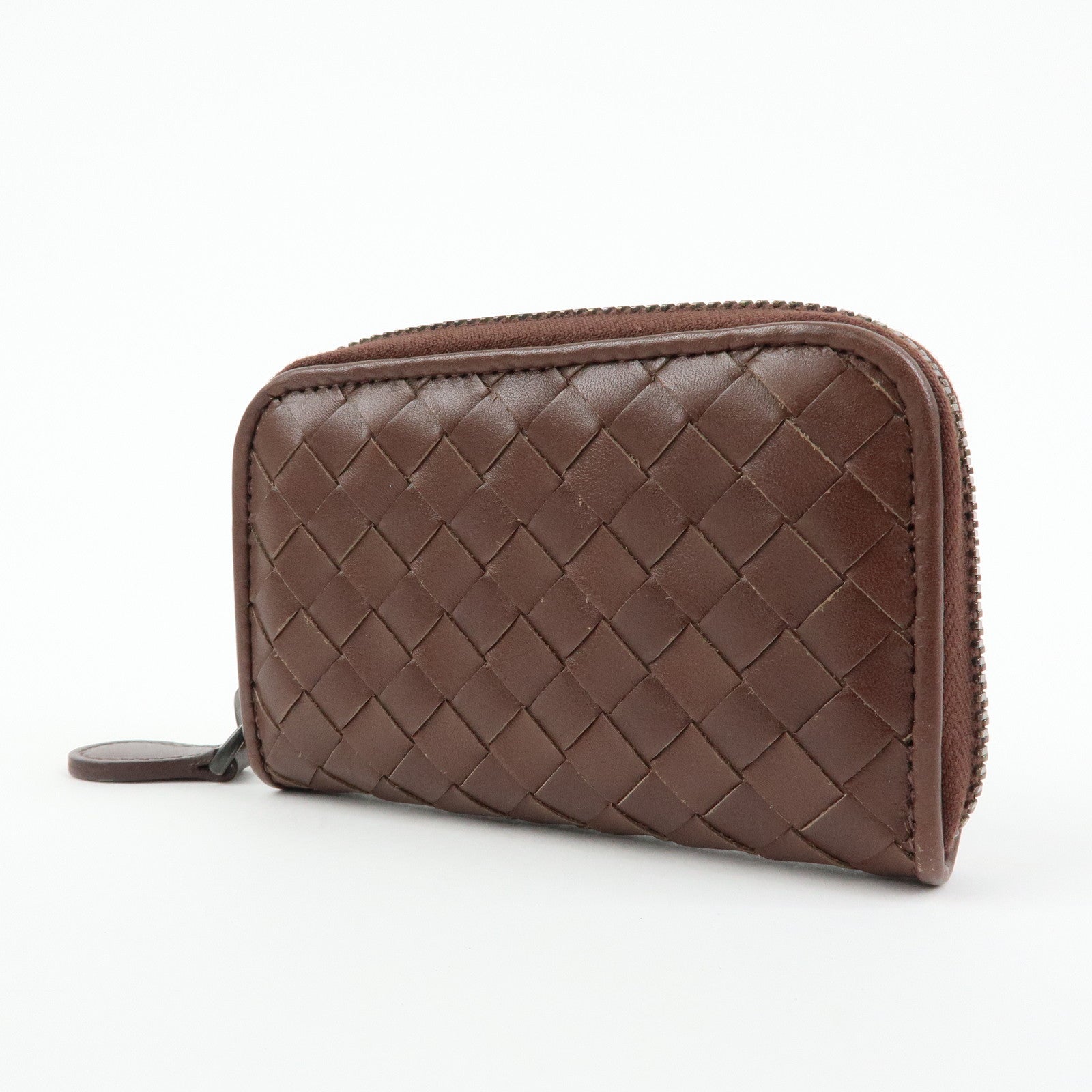 BOTTEGA VENETA Intrecciato Leather Round Zippy Coin Case Brown