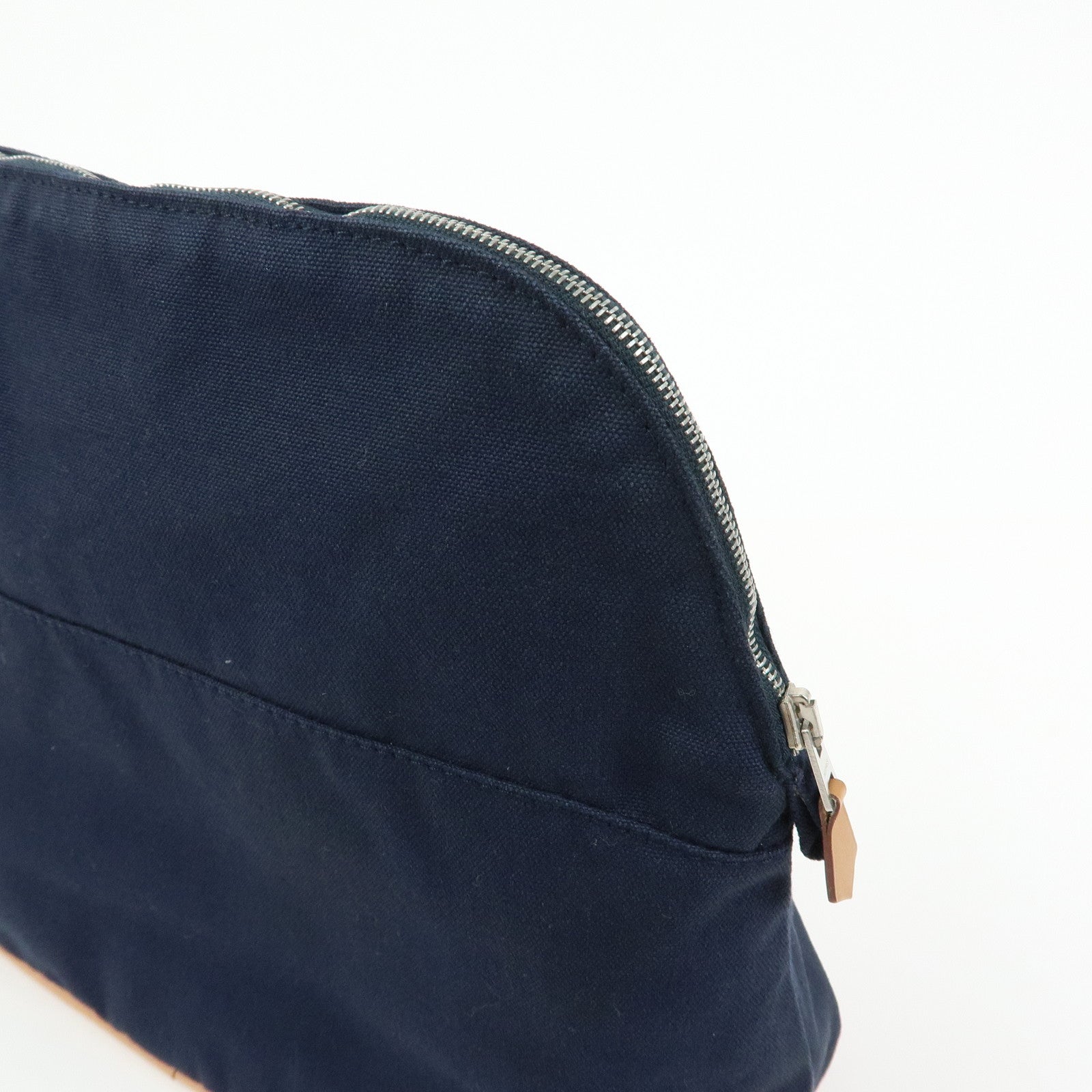 HERMES Bolide Pouch GM Cotton Leather Cosmetic Pouch Navy