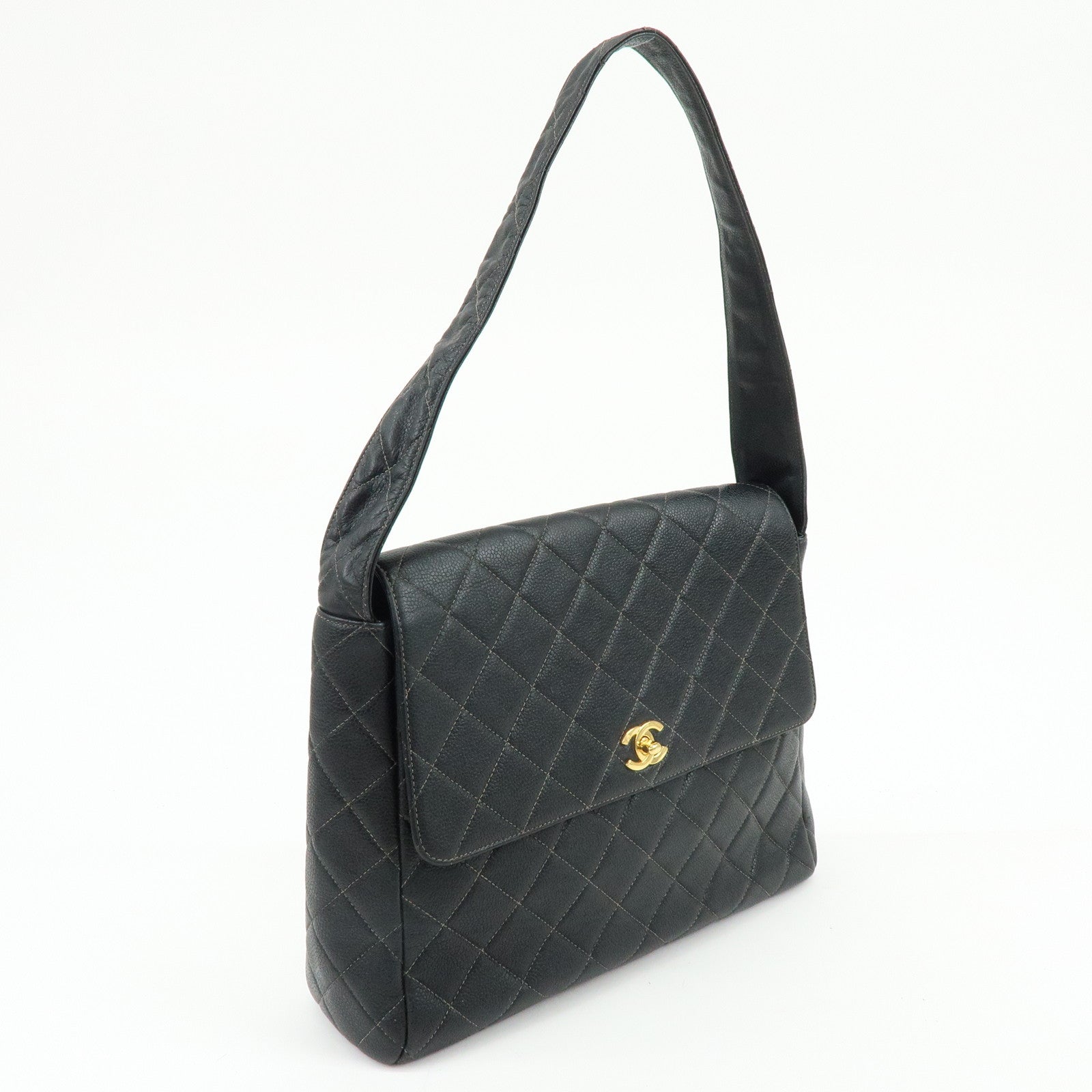 CHANEL COCO Mark Matelasse Caviar Skin Shoulder Bag Black