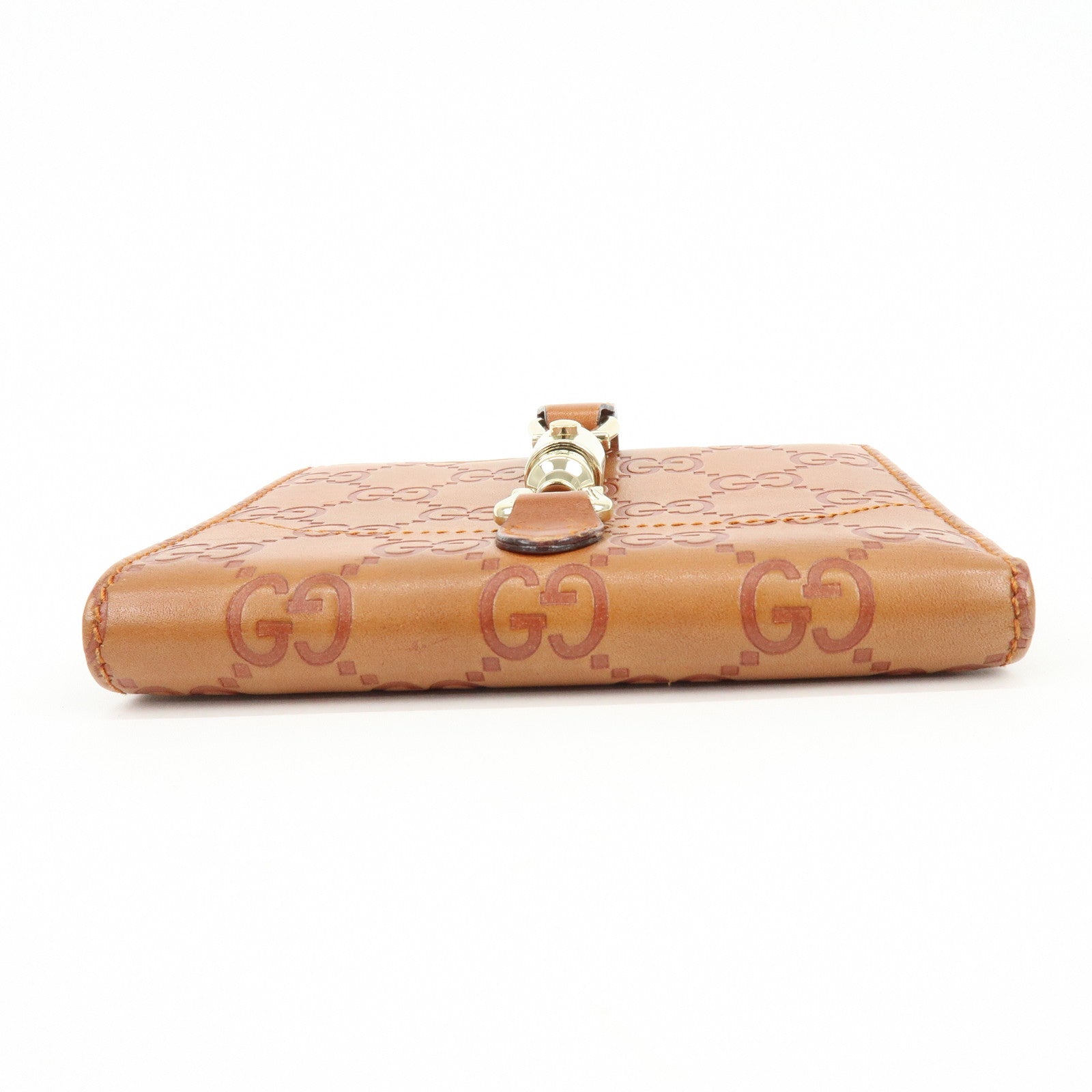 GUCCI New Jackie Guccissima Leather Compact Wallet Brown 141435