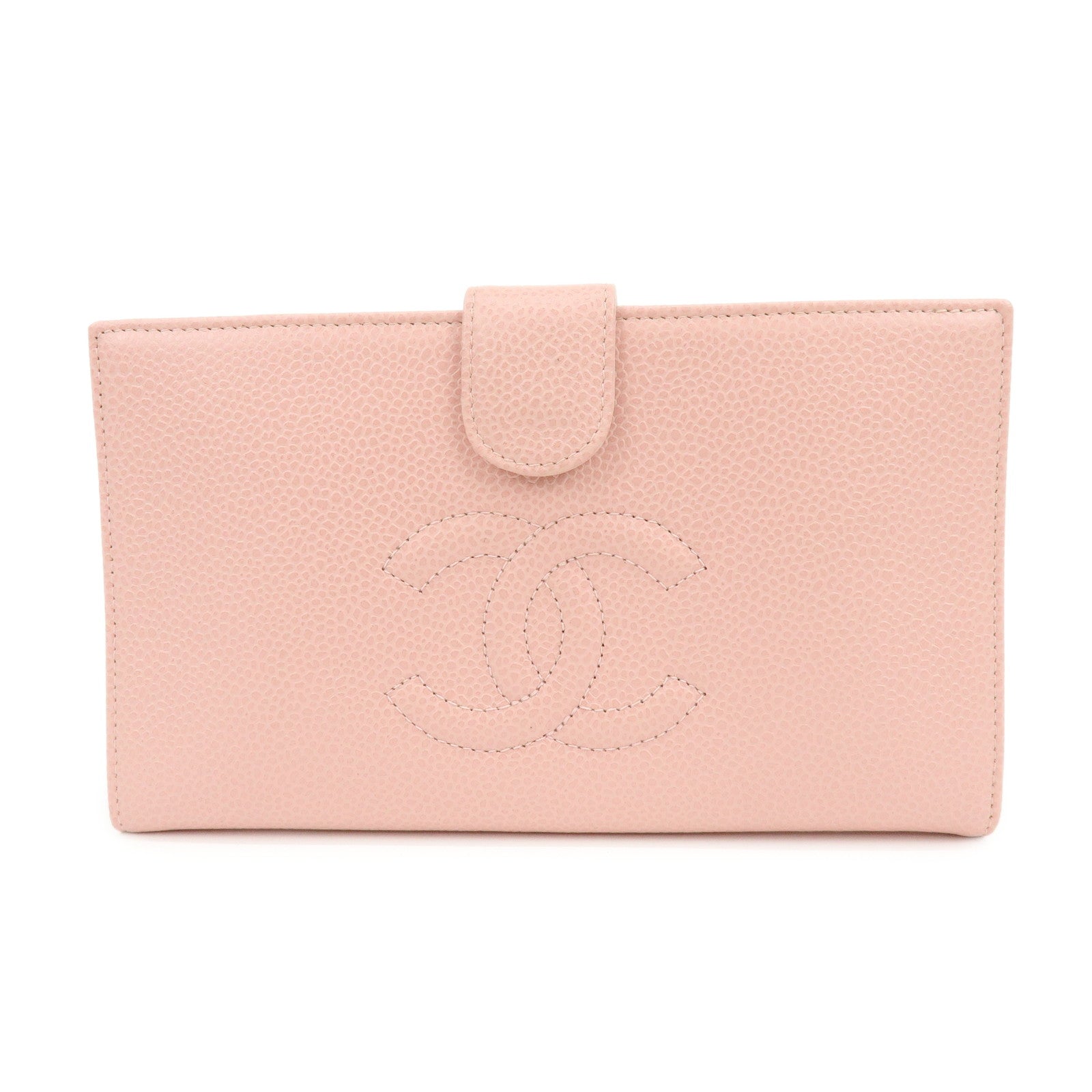 CHANEL COCO Mark Caviarskin Bi-fold Long Wallet Pink A13498