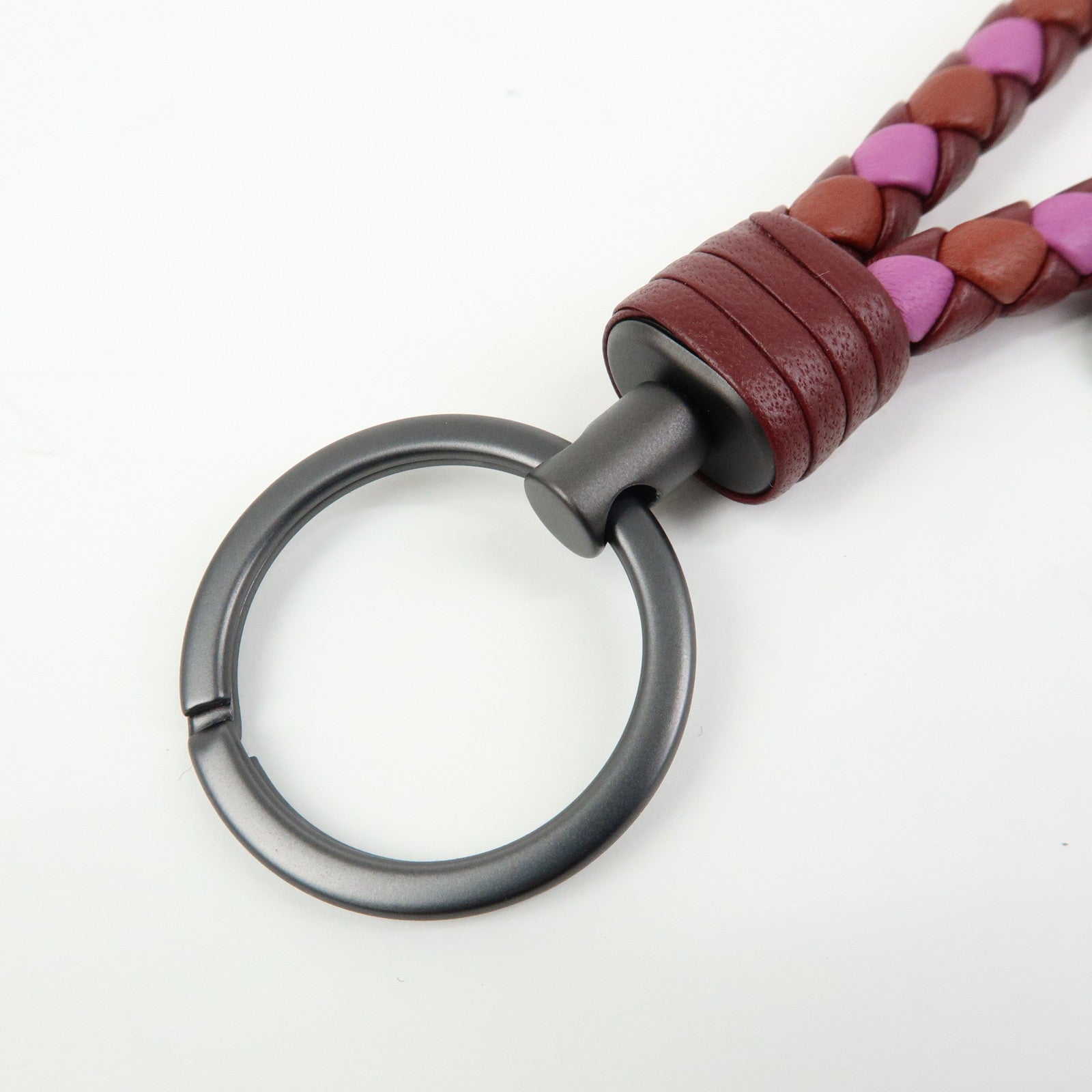 BOTTEGA VENETA Intrecciato Leather Bag Charm Key Chain Bordeaux