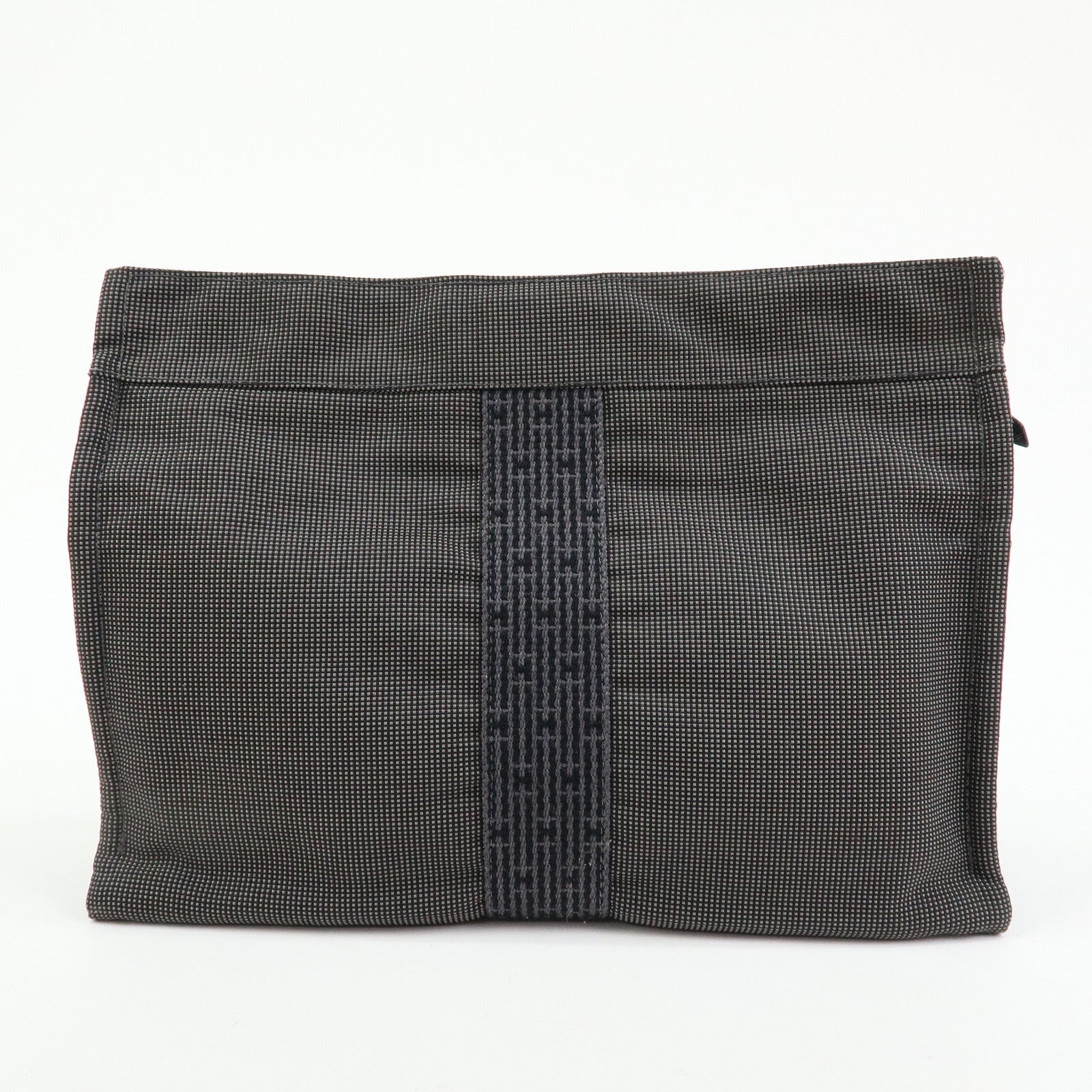 HERMES Herline Polyester Canvas Pouch Clutch Bag Gray Black