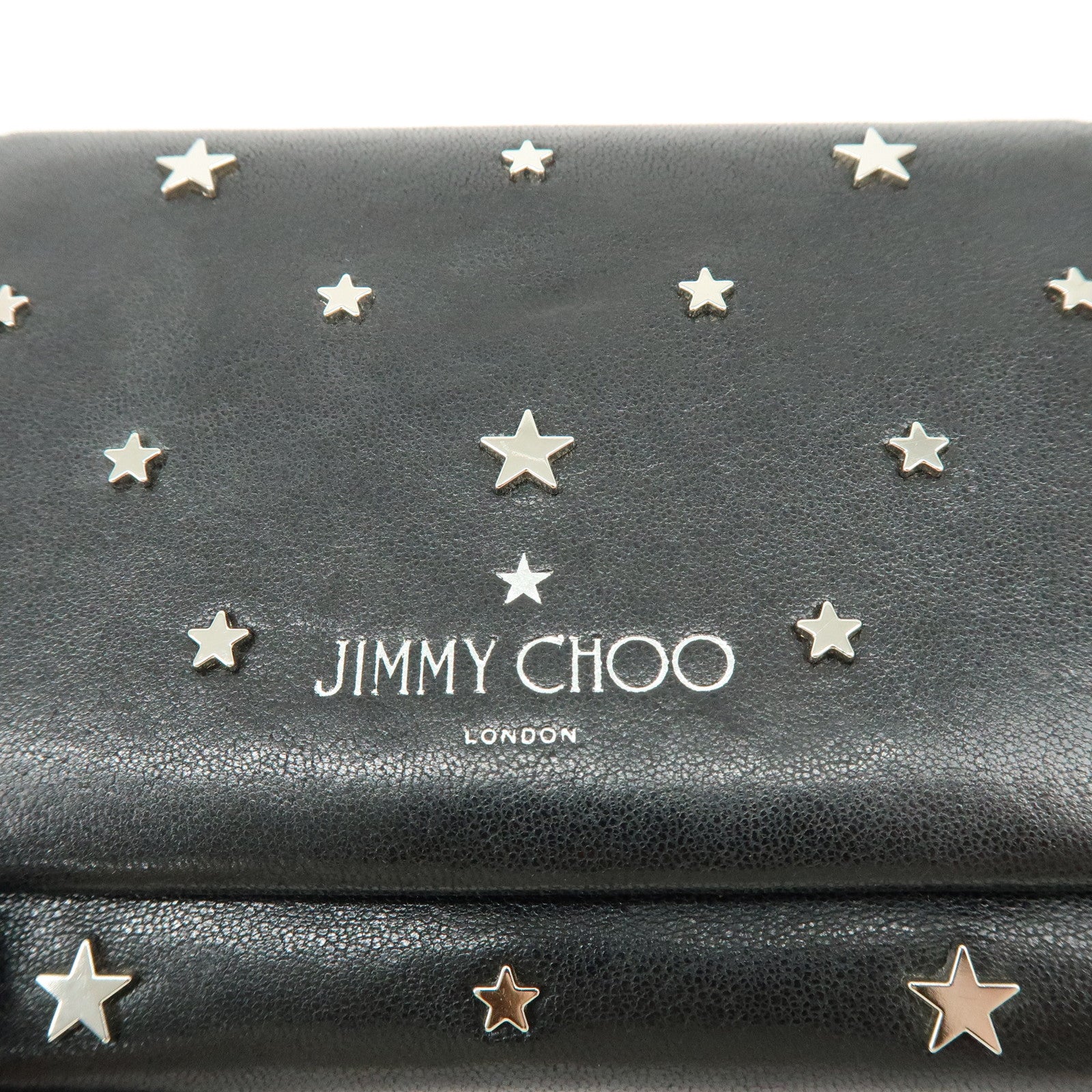 Jimmy Choo Leather Tri-fold Chain Wallet Studs Stars Black