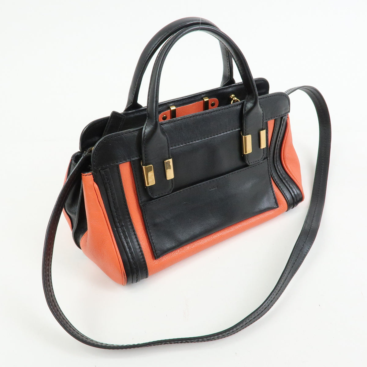 Chloe Logo Alice Leather 2Way Bag Hand Bag Shoulder Bag Orange Black