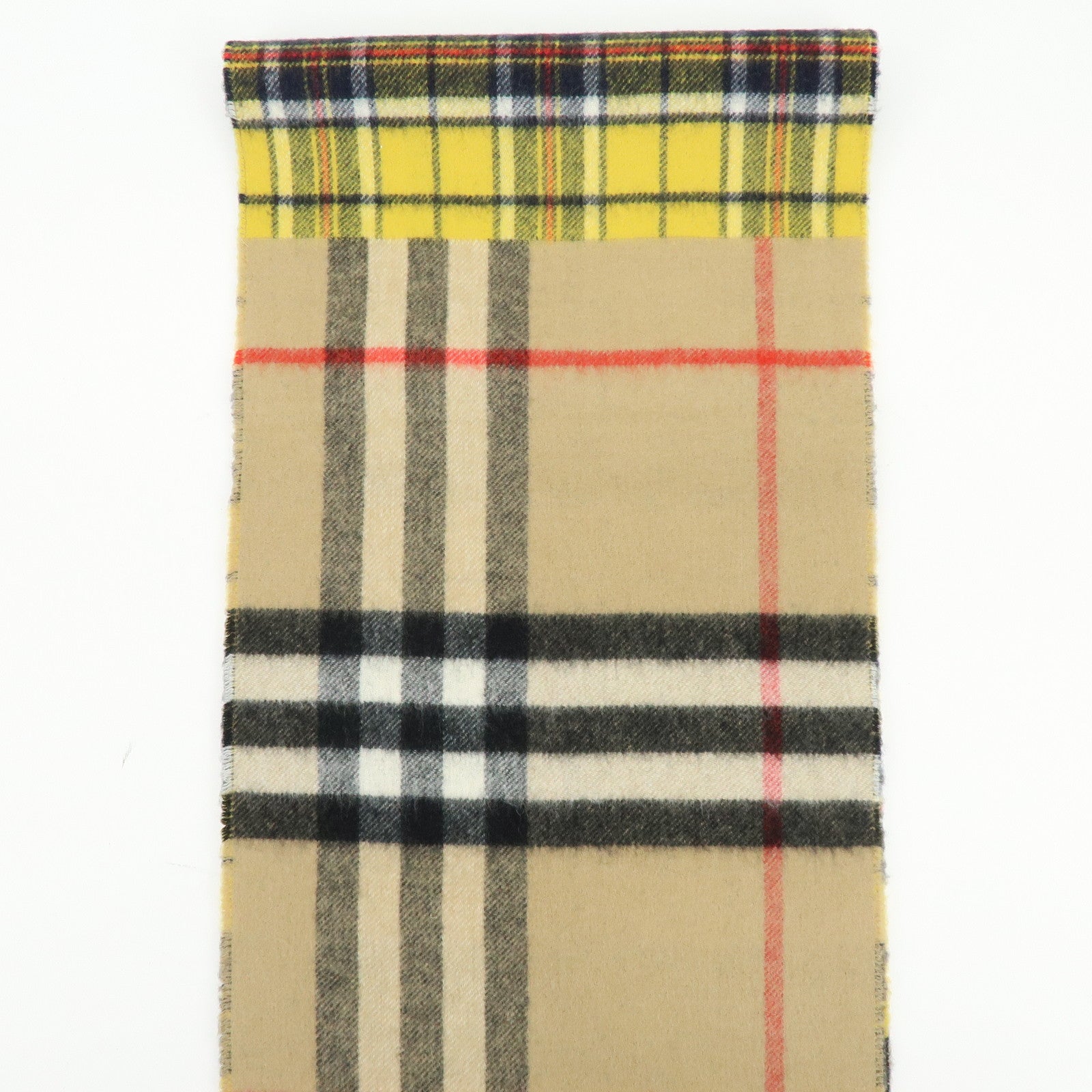 BURBERRY Nova Plaid Wool 100% Scarf Beige Yellow Navy Black Red