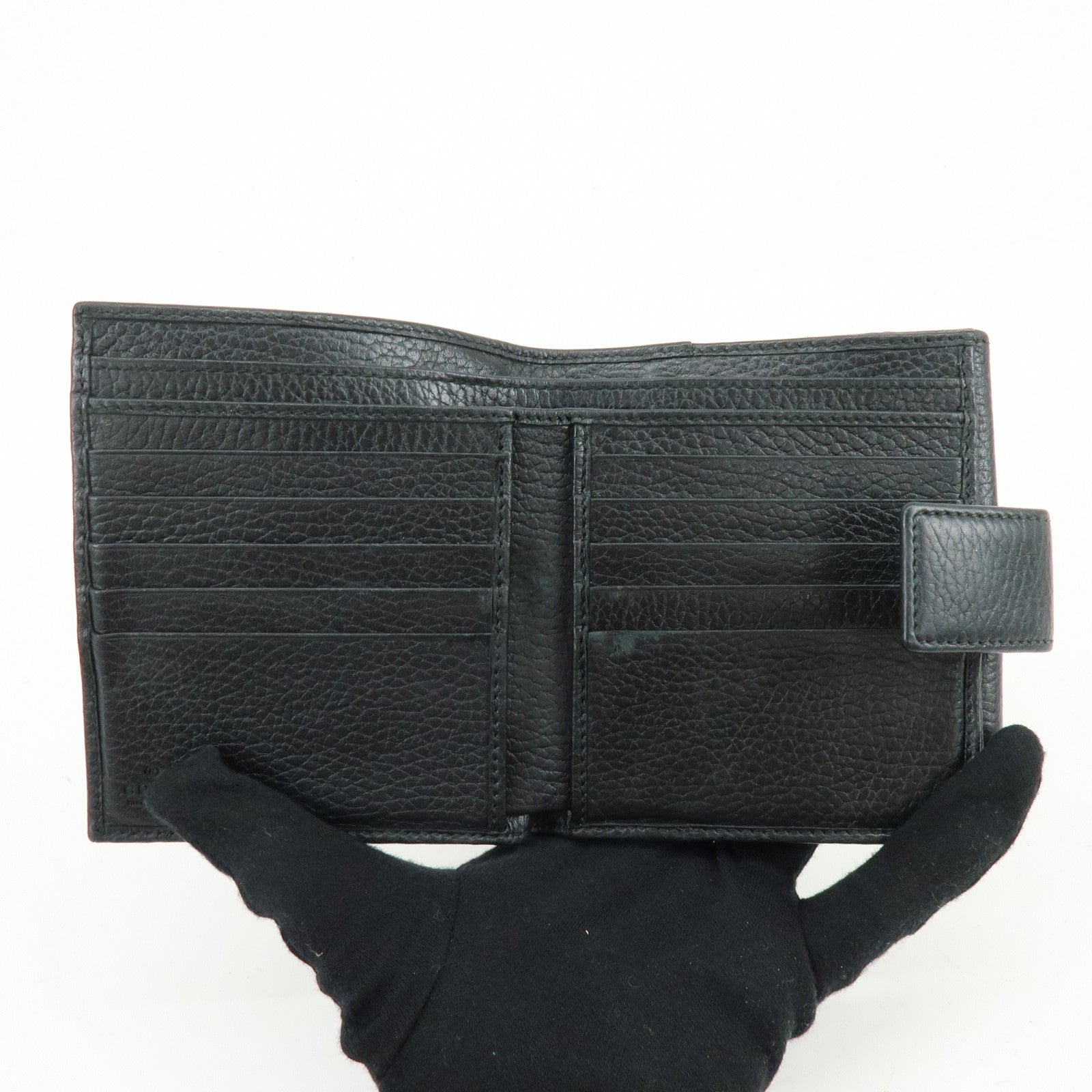 GUCCI GG Petit Marmont Leather Double Hook Compact Wallet Black 456122
