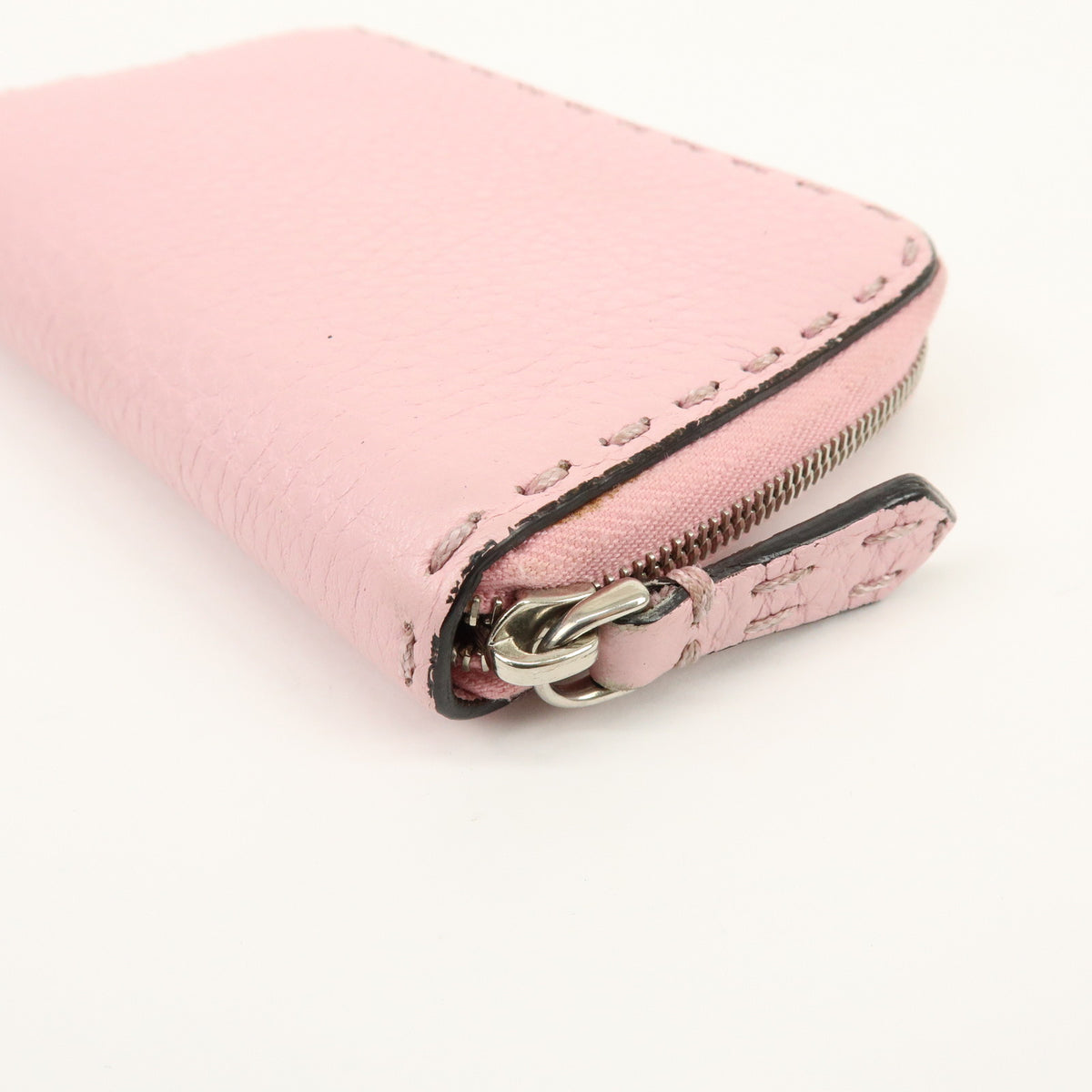 FENDI Selleria Leather Compact Zippy Wallet Pink 8M0313