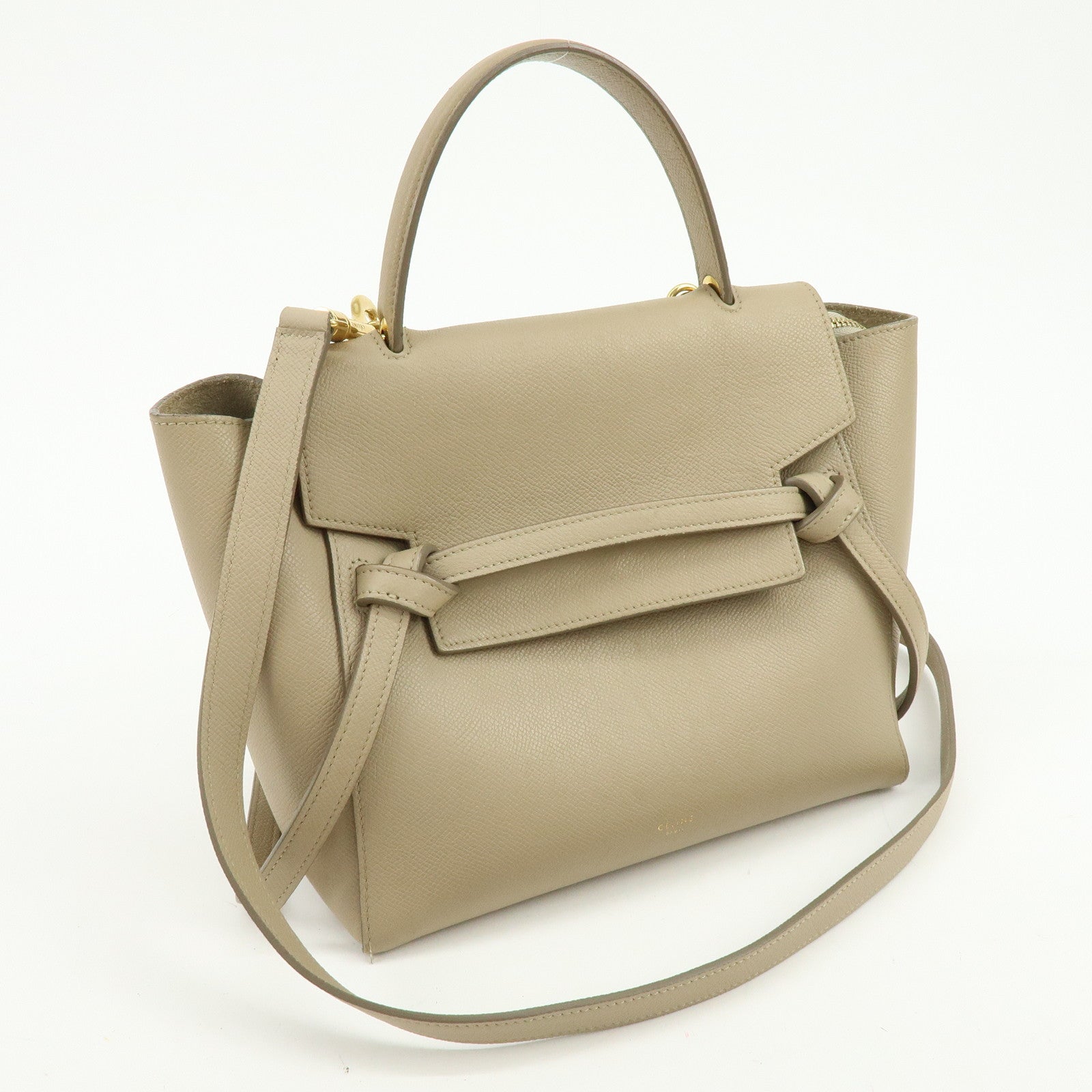 CELINE Belt Bag Leather 2WAY Bag Hand Bag Shoulder Bag Greige