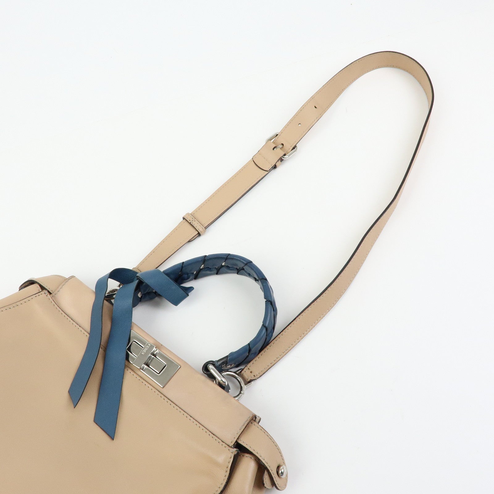 FENDI Peekaboo Medium Leather 2Way Bag Hand Shoulder Bag Beige 8BN290