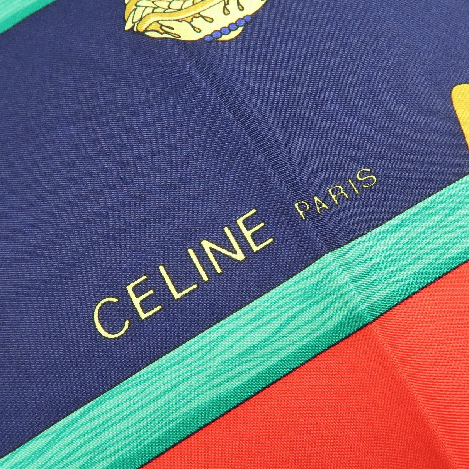 CELINE Set of 2 Silk 100% Scarf Stole Navy Red Gold