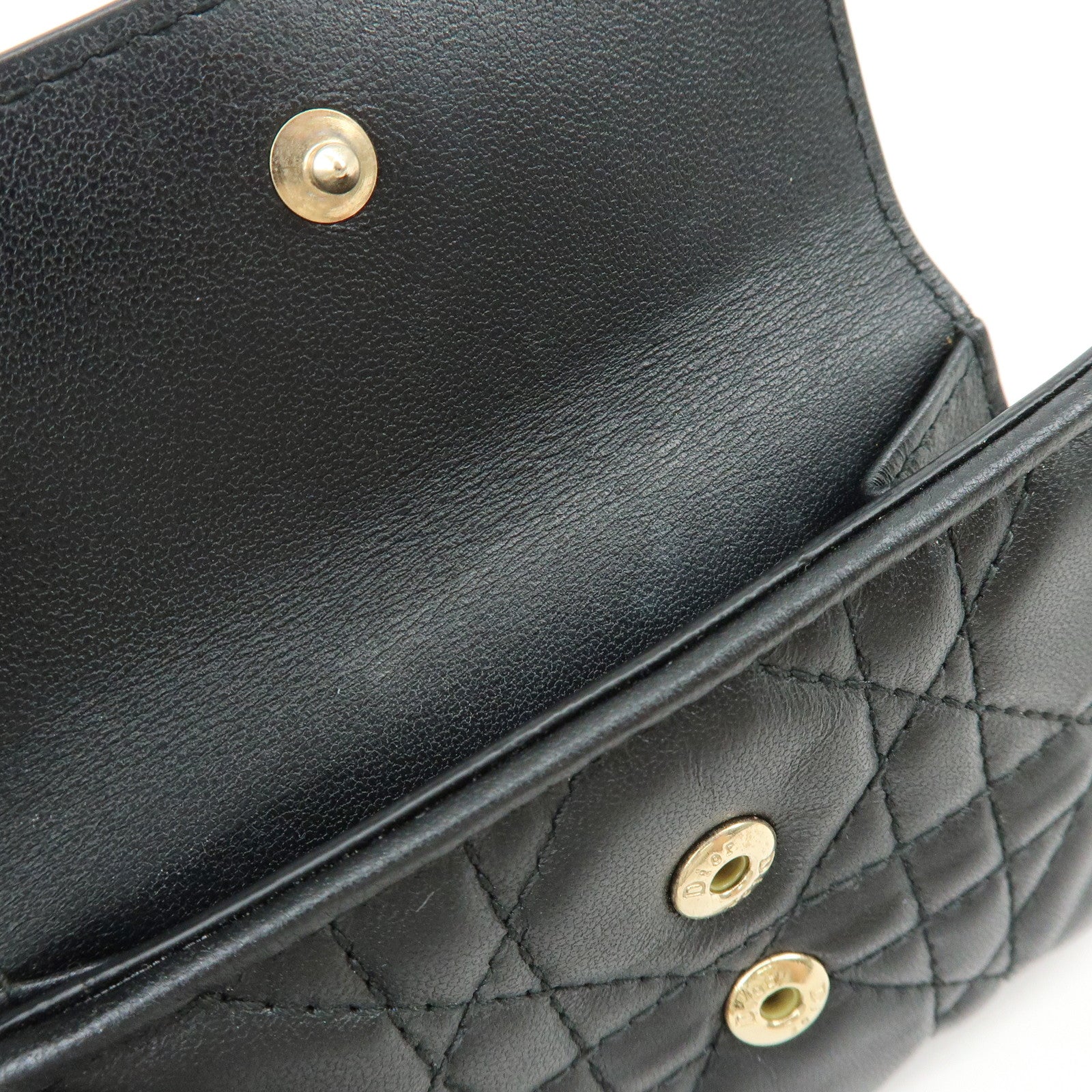 Christian Dior Cannage Leather Bi-fold Compact Wallet Black