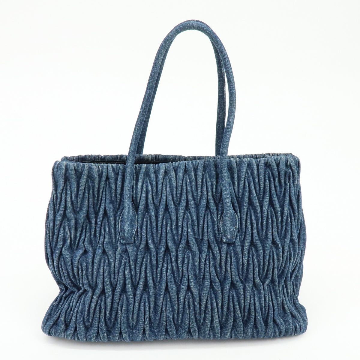 MIU MIU Logo Matelasse Denim Shoulder Bag Tote Bag Blue