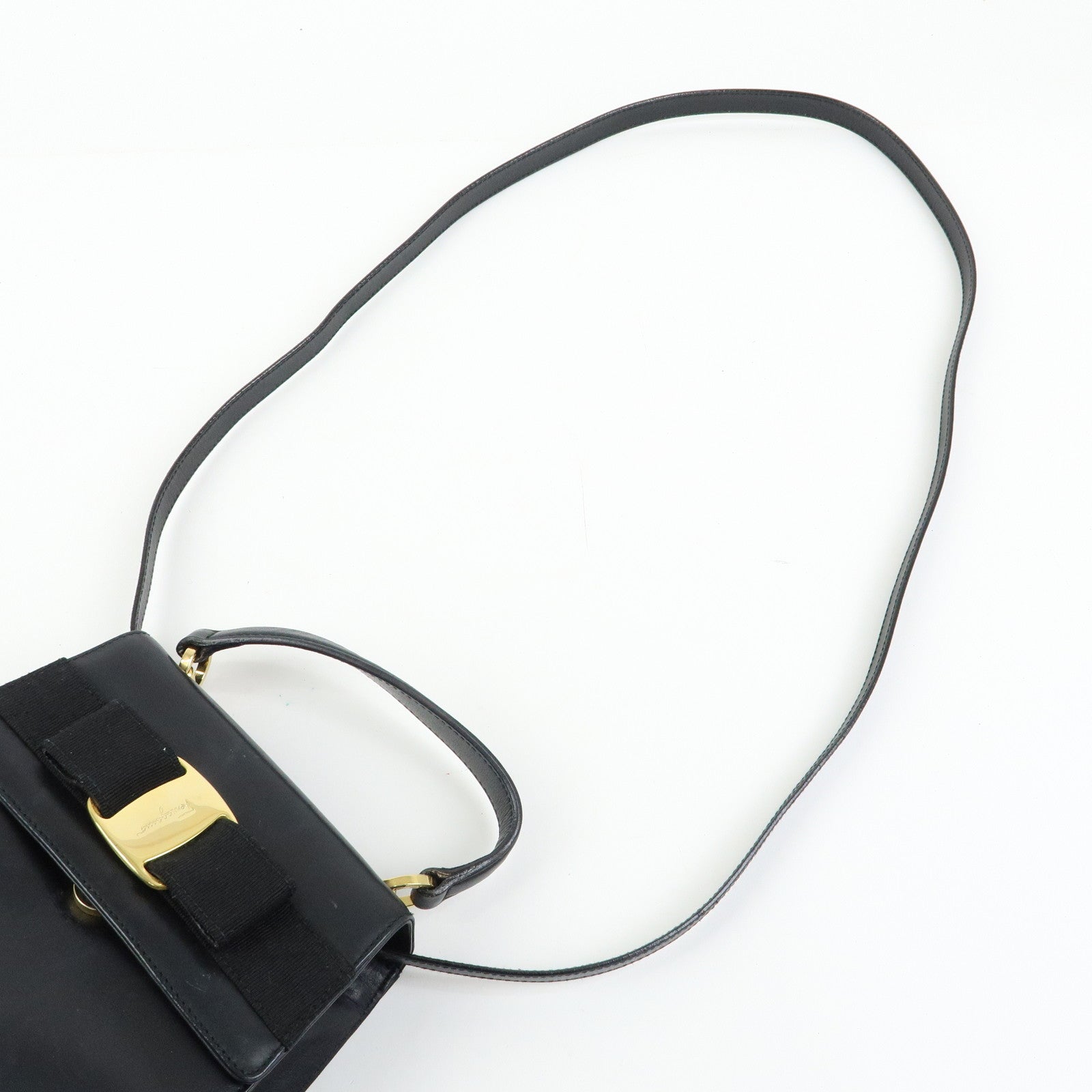 Ferragamo Vara Ribbon Leather 2Way Hand Bag Shoulder Bag Black