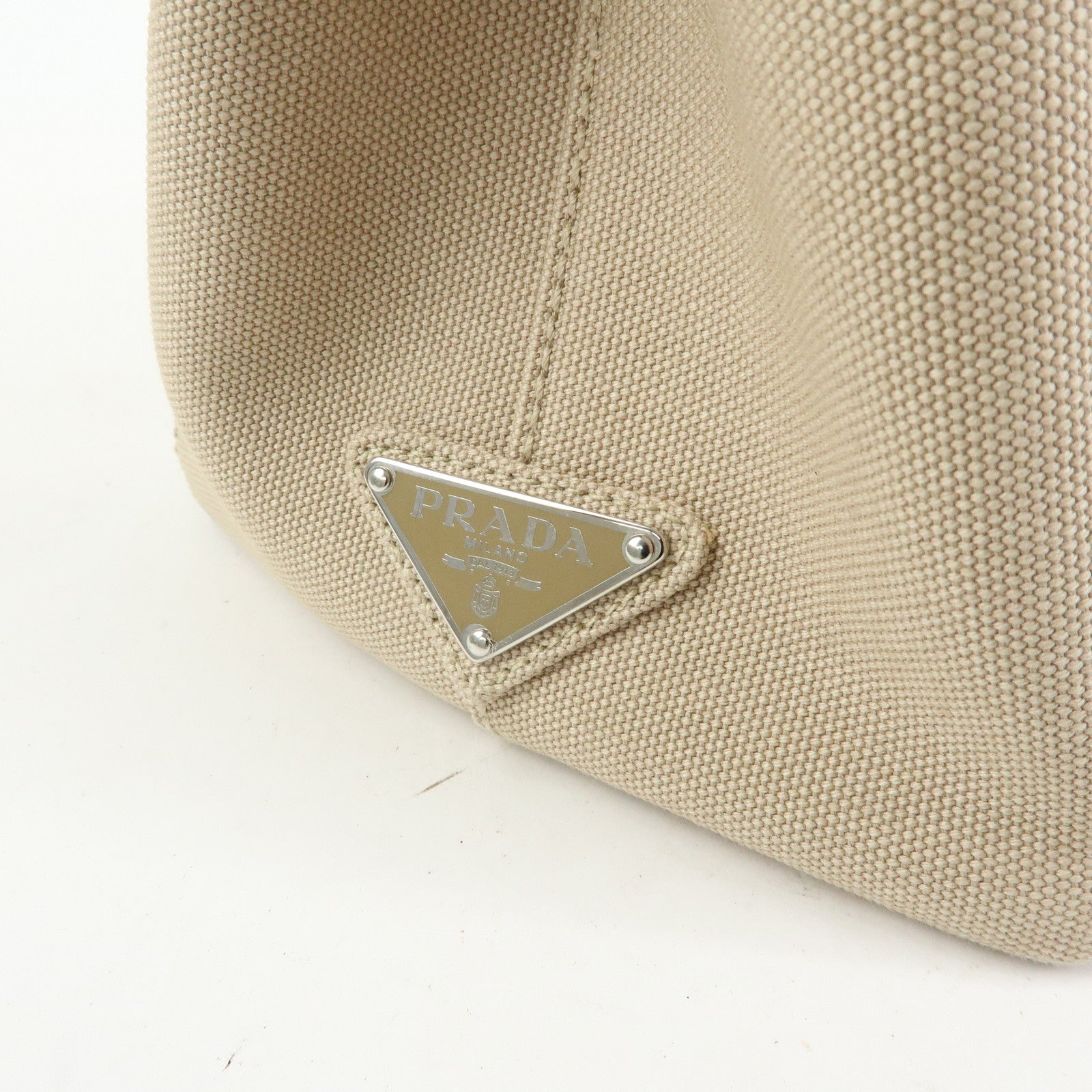 PRADA Canapa Triangle Logo Canvas 2Way Hand Bag Shoulder Bag Beige
