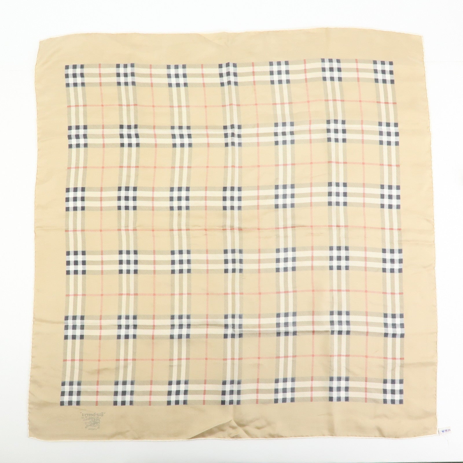 BURBERRY Nova Plaid Silk 100% Scarf Beige Black Red