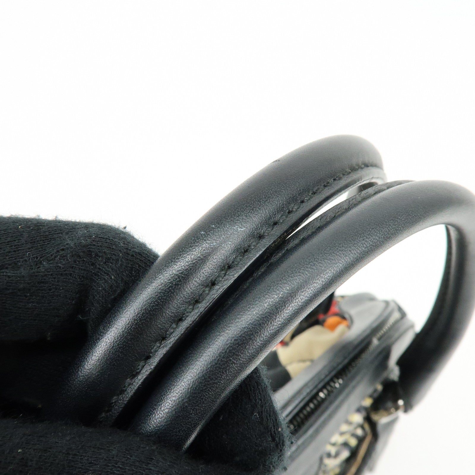 Ferragamo Nylon Quilting Leather Hand Bag Animalier Black Multicolor