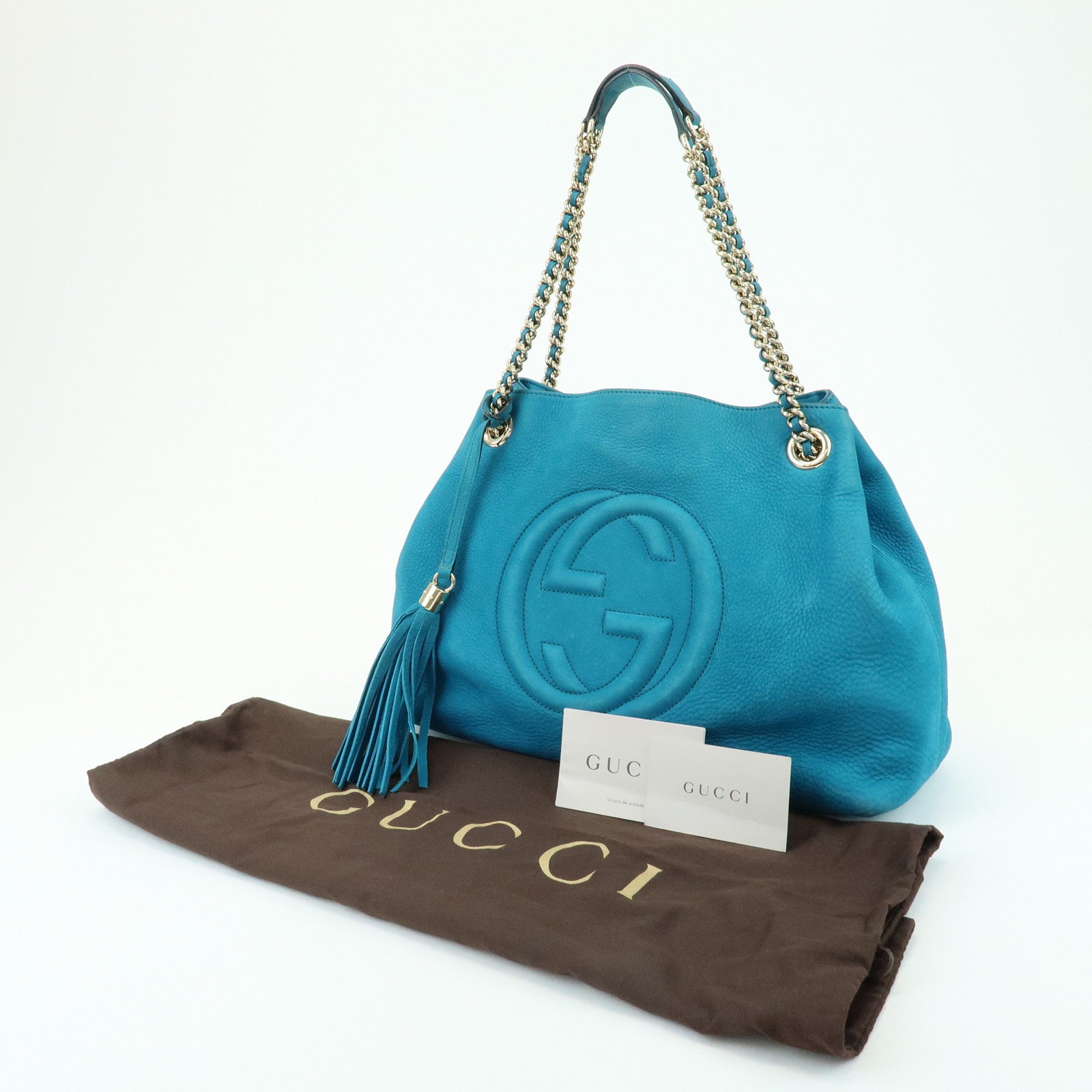 GUCCI SOHO Interlocking G Chain Shoulder Bag Blue 308982