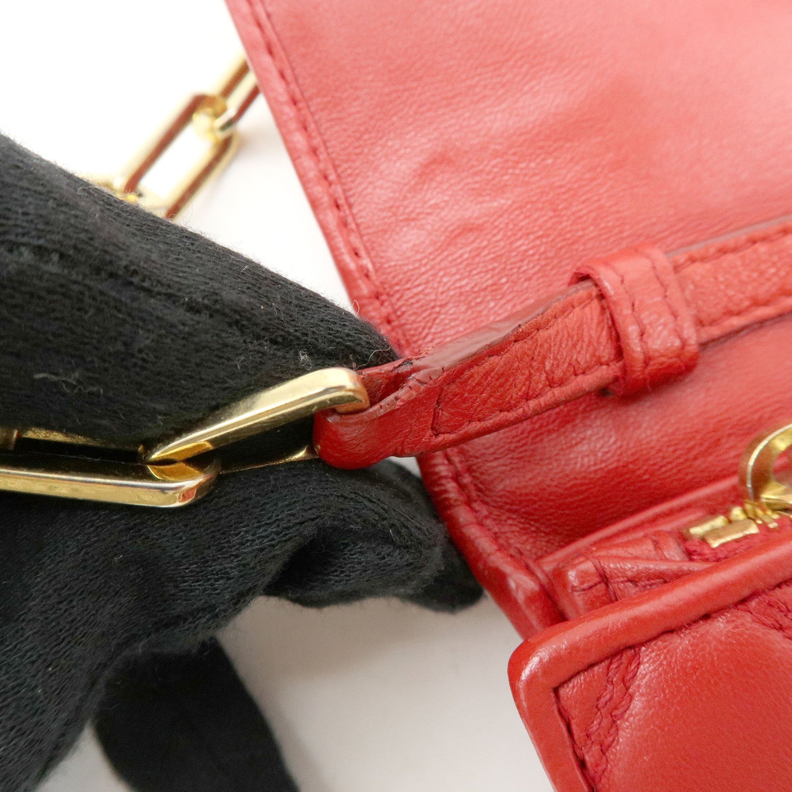 MIU MIU Nappa Leather Chain Long Wallet Shoulder Bag Red