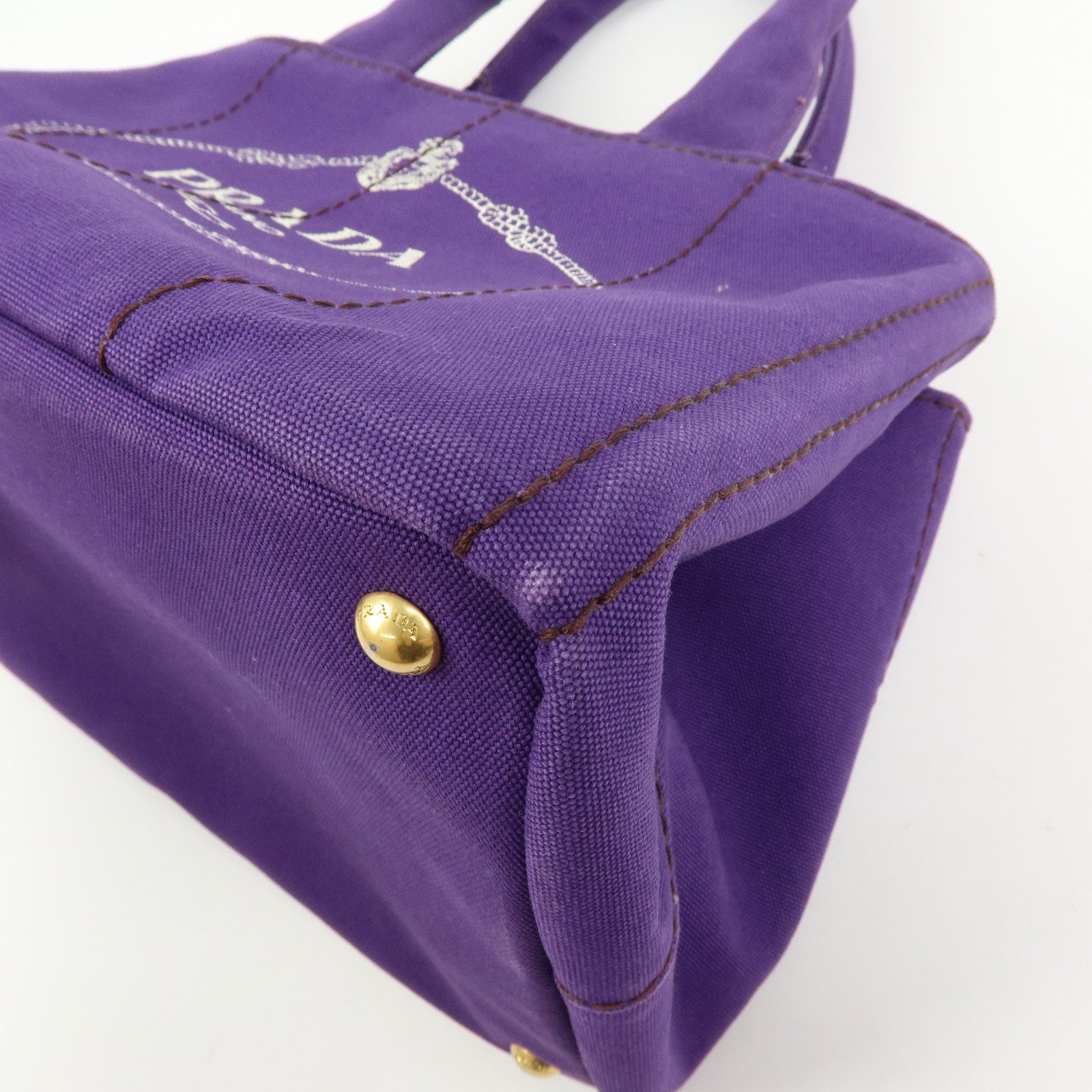PRADA Canapa Triangle Logo Canvas Tote Bag Hand Bag Purple BN1877
