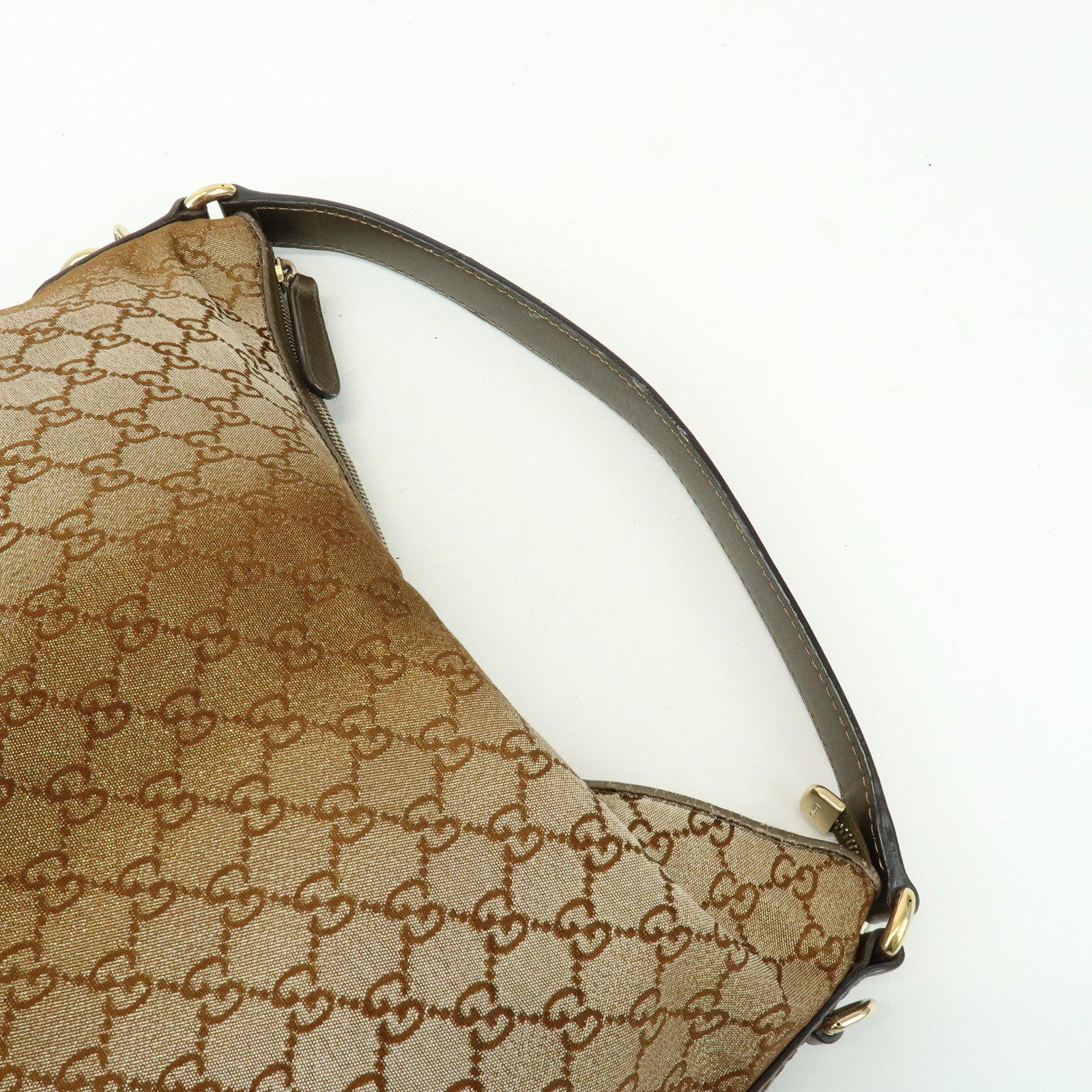 GUCCI Heart Bit GG Canvas Leather Shoulder Bag Bamboo Charm 269958