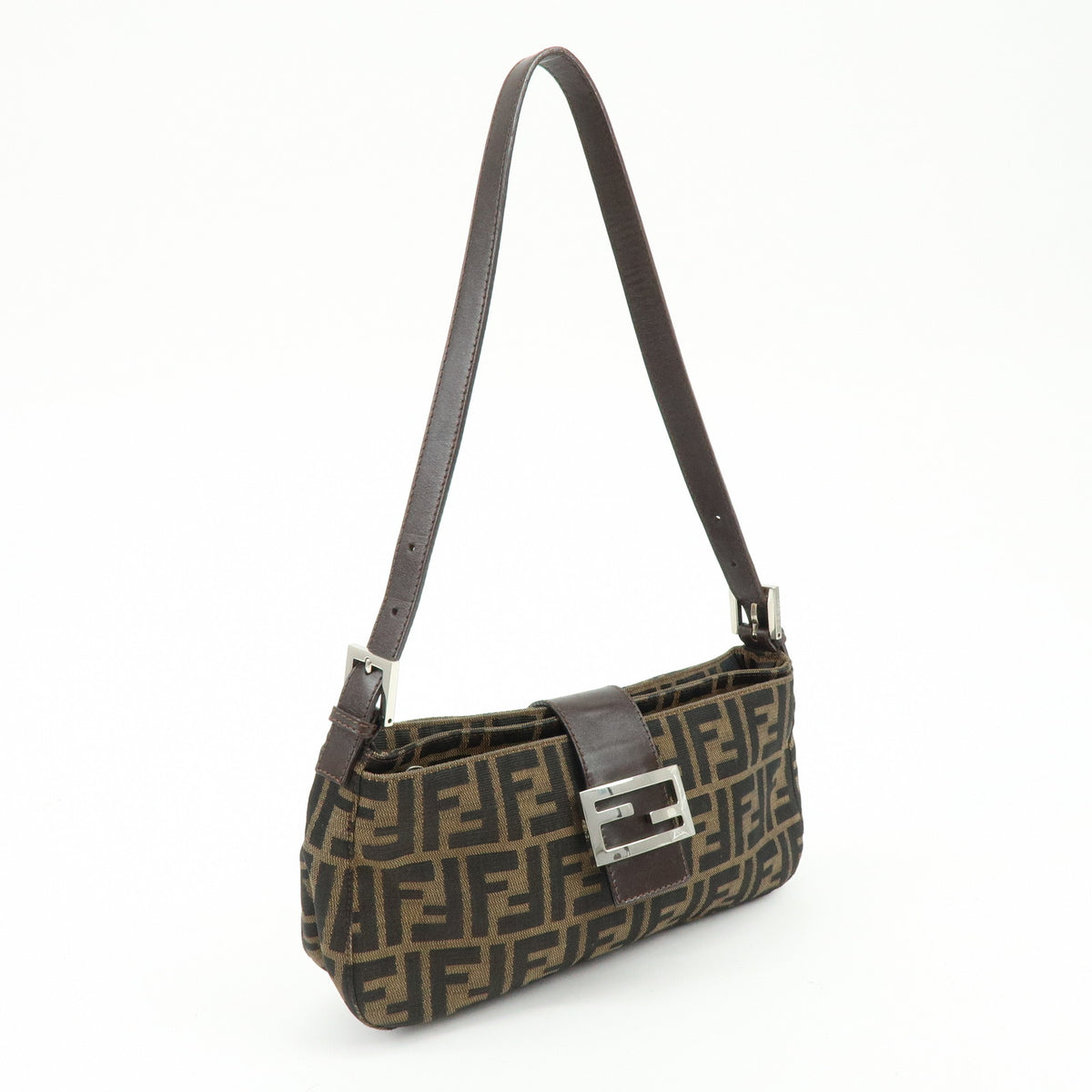 FENDI Zucca Canvas Leather Shoulder Bag Hand Bag Brown Black 26722