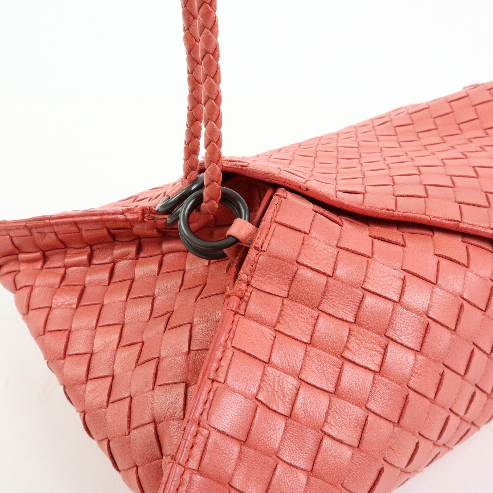 BOTTEGA VENETA Intracciato Leather Shoulder Bag  Hand Bag Coral V0016