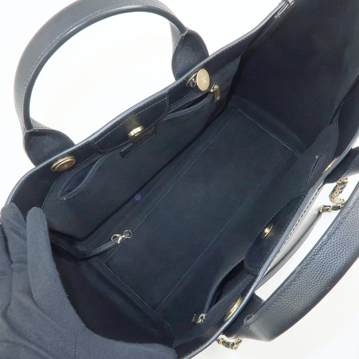 CHANEL Deauville GM Caviarskin 2Way Tote Bag Shoulder Bag Black A66941