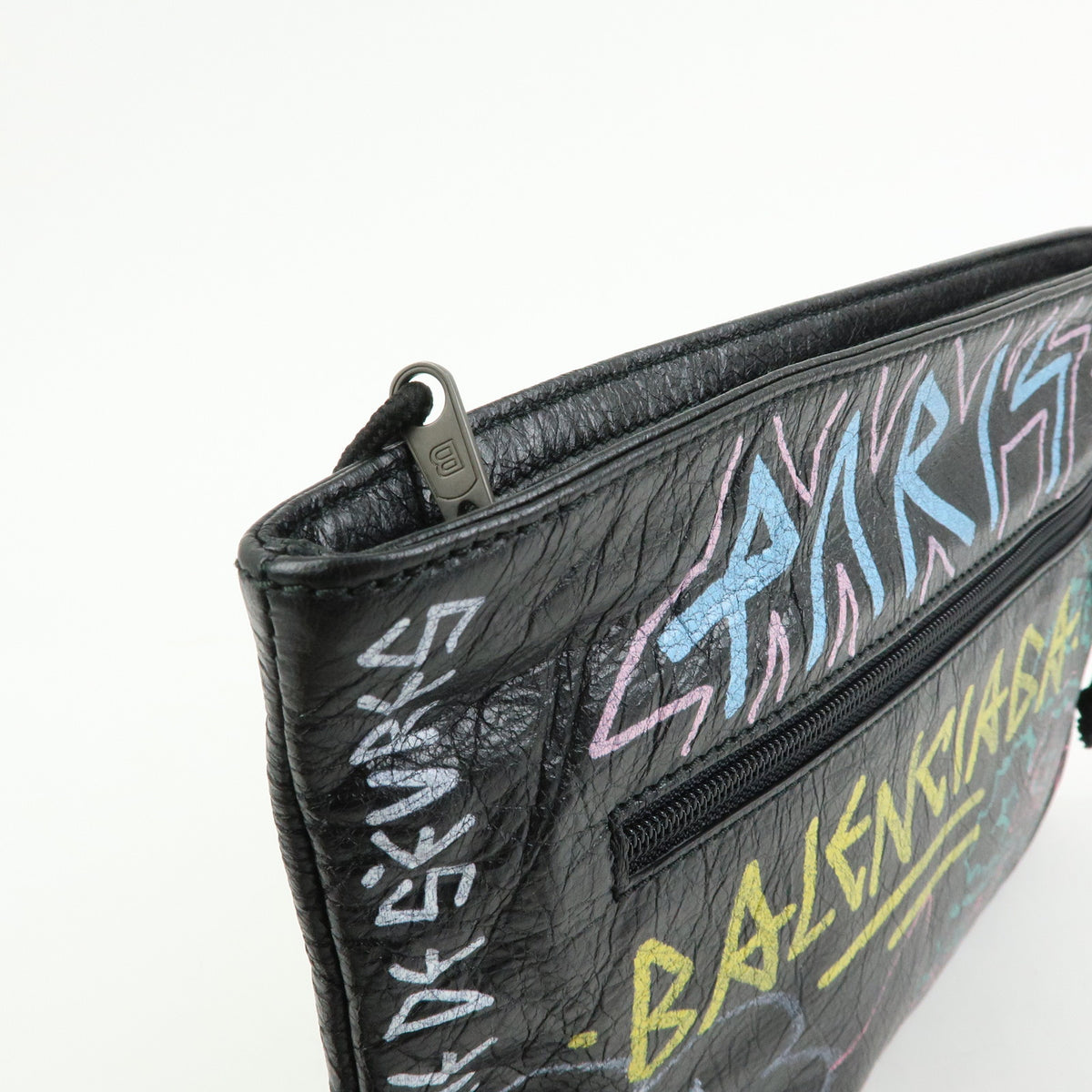 BALENCIAGA Graffiti Leather Clutch Bag Pouch Black Multicolor 459745