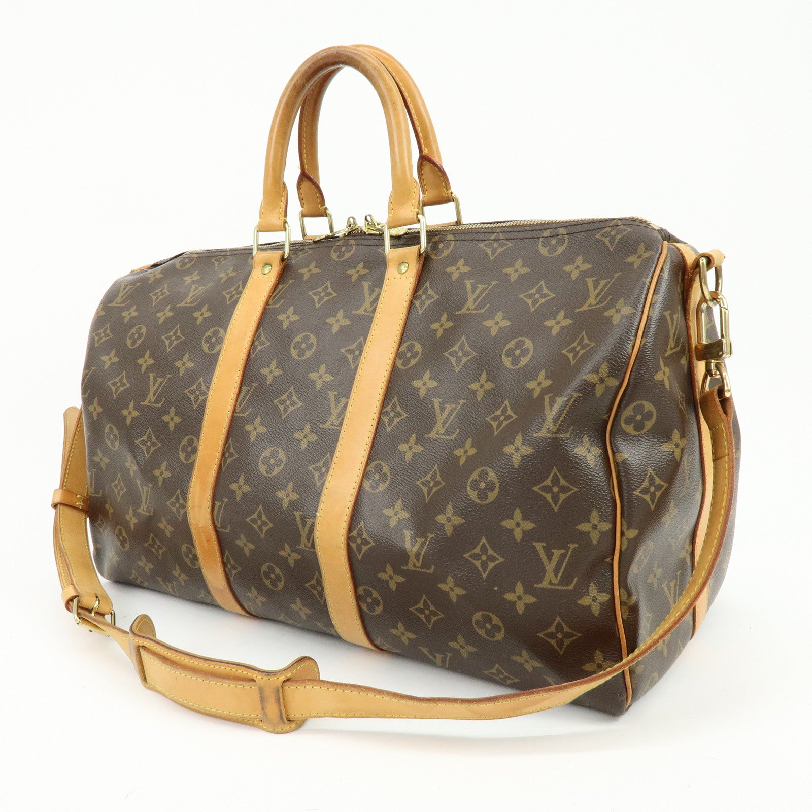Louis Vuitton Monogram Keep All Bandouliere 45 Boston Bag Brown M41418