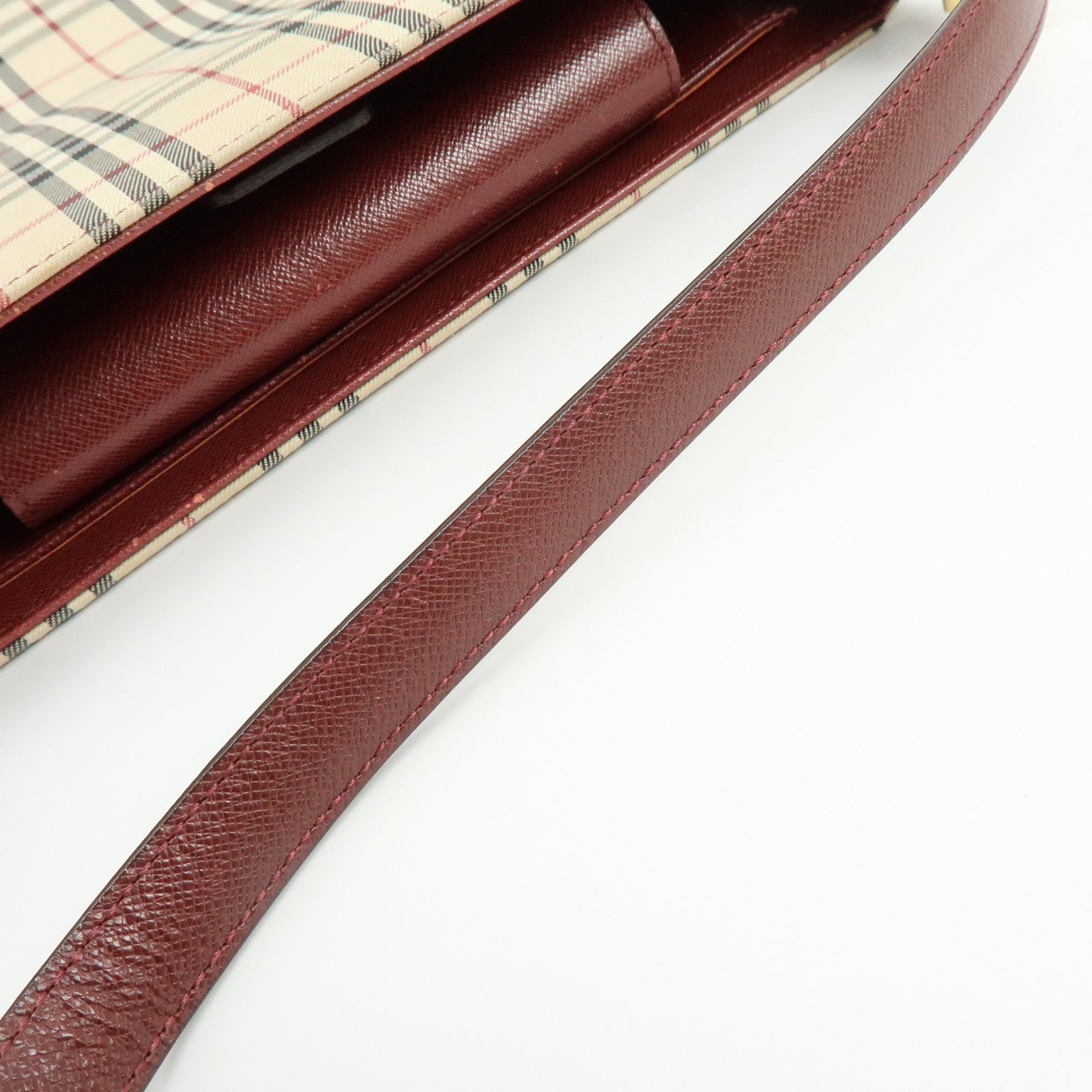 BURBERRY Nova Plaid Canvas Leather Shoulder Bag Hand Bag Beige Bordeaux
