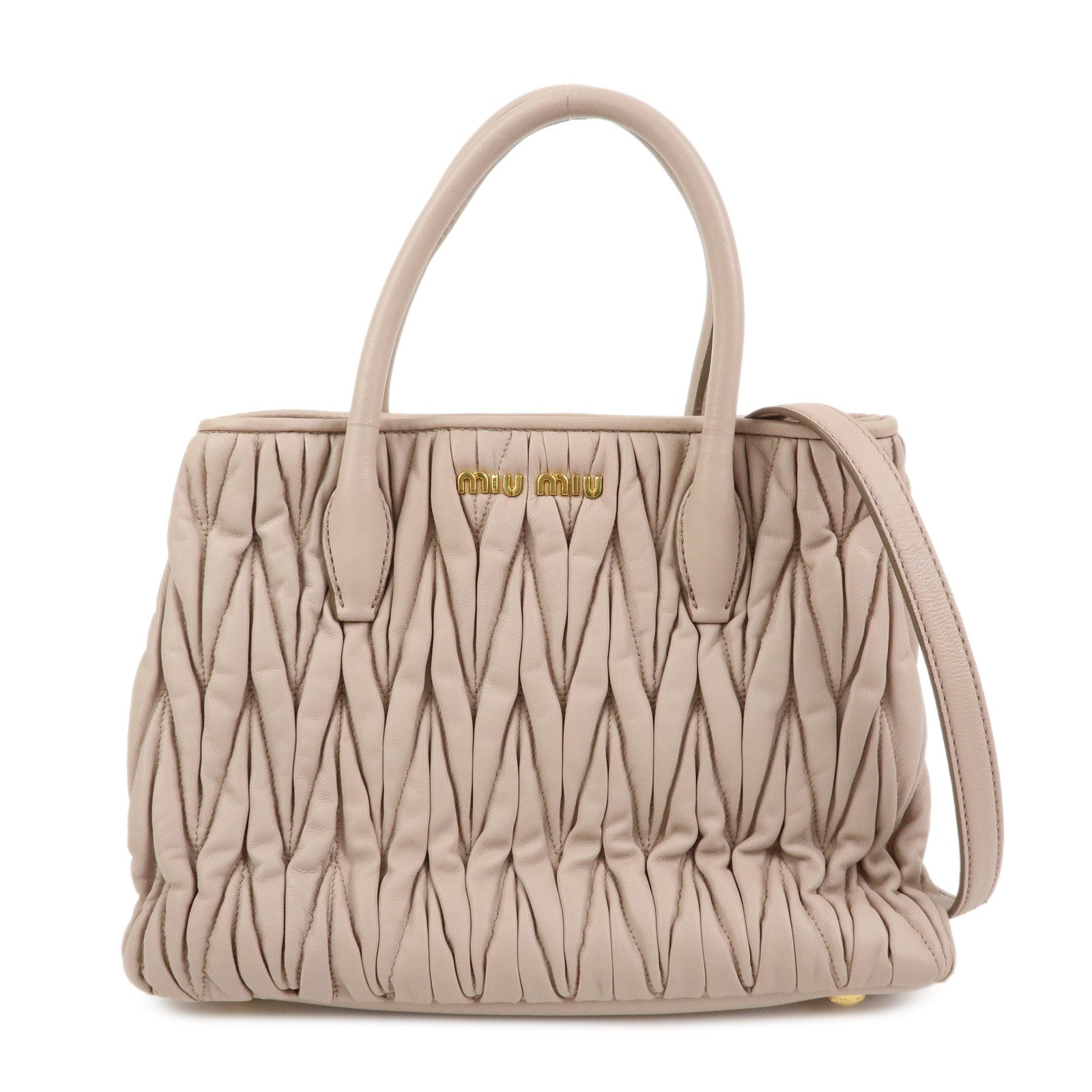 MIU MIU Matelasse Nappa Gaufre Leather 2Way Hand Bag Pink Beige RN1069